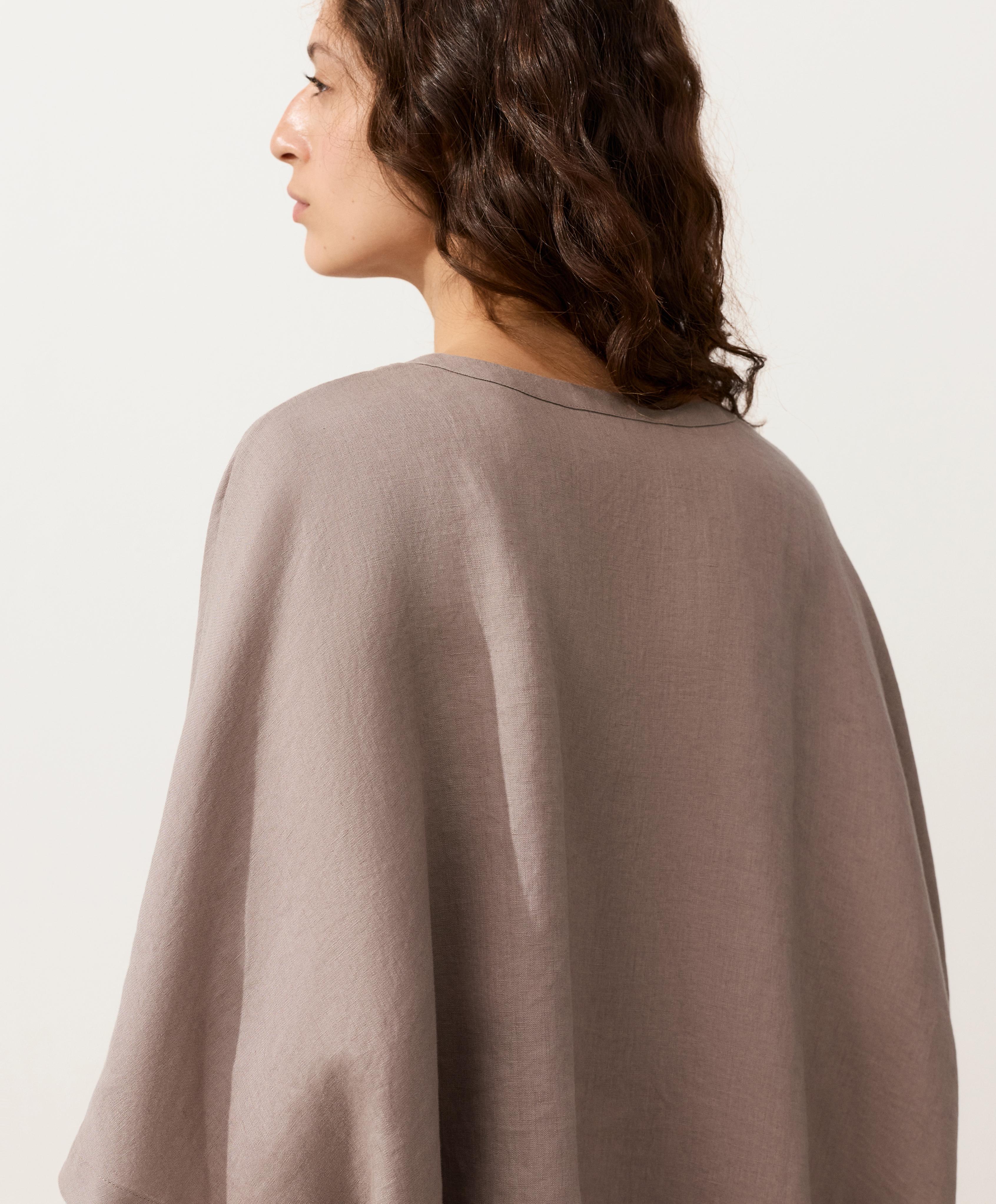 100% linen short-sleeve shirt — TAUPE-GREY