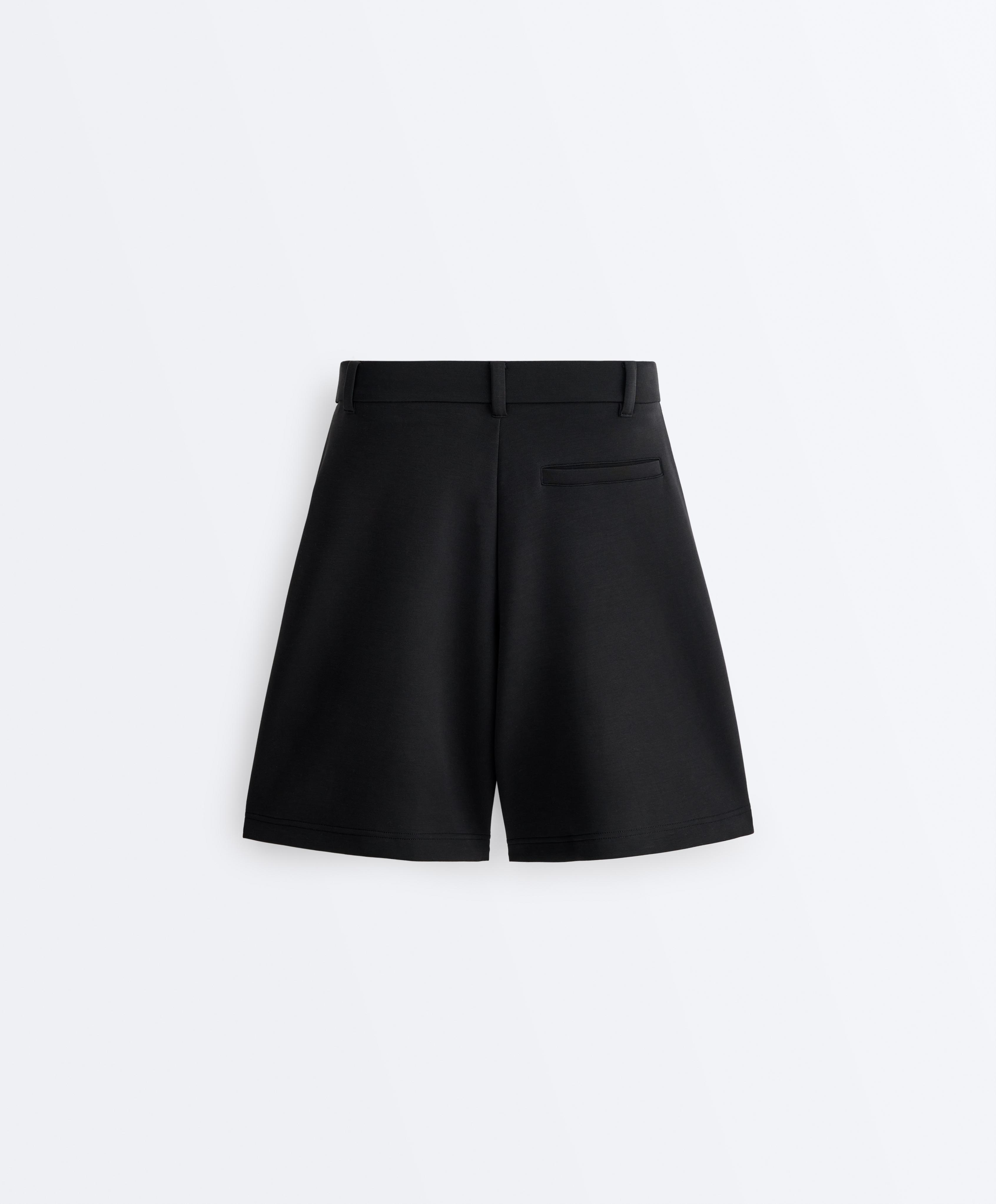 Soft-touch modal Bermuda shorts with pleats — BLACK