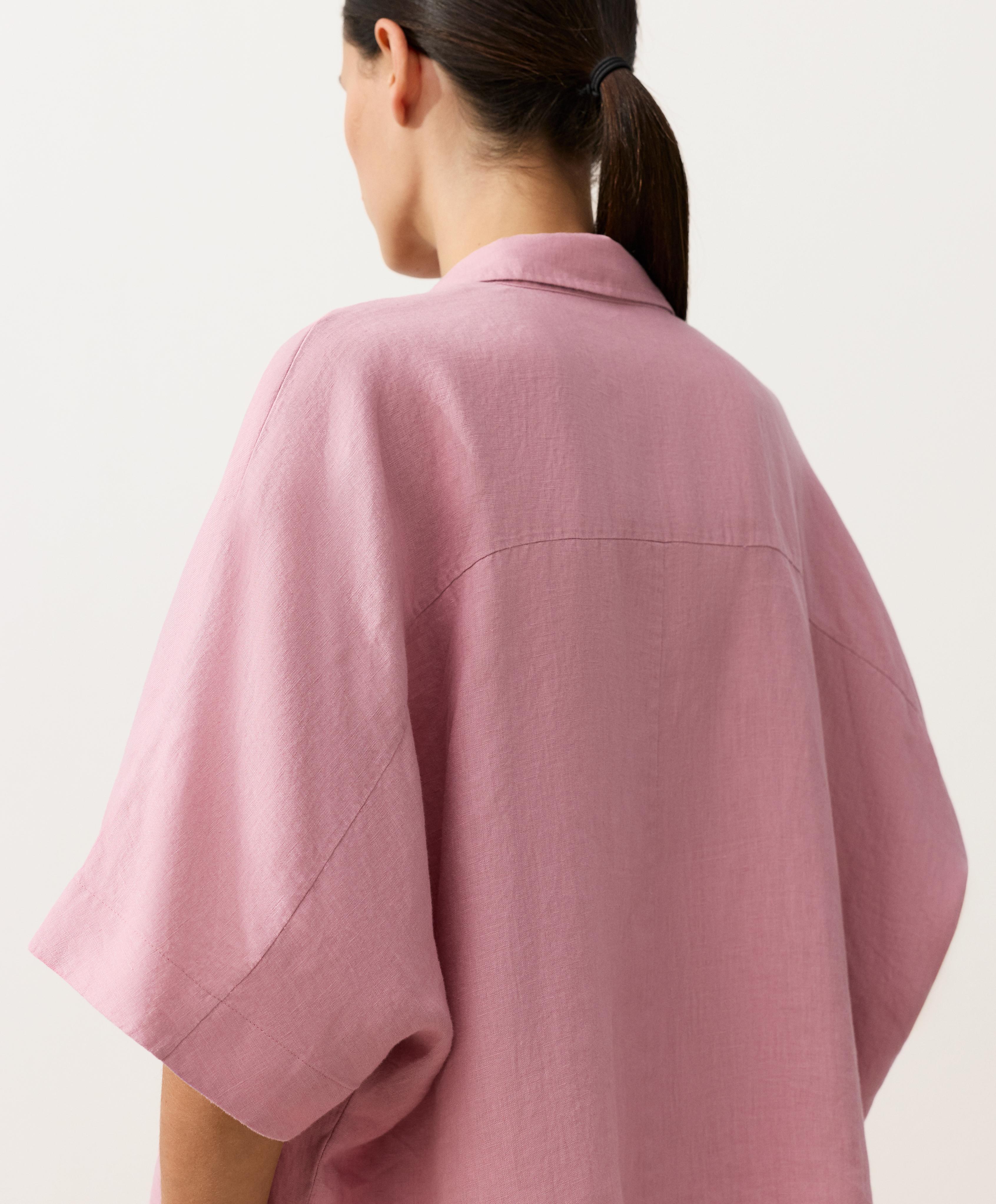 Oversize 100% linen polo shirt — MID-PINK