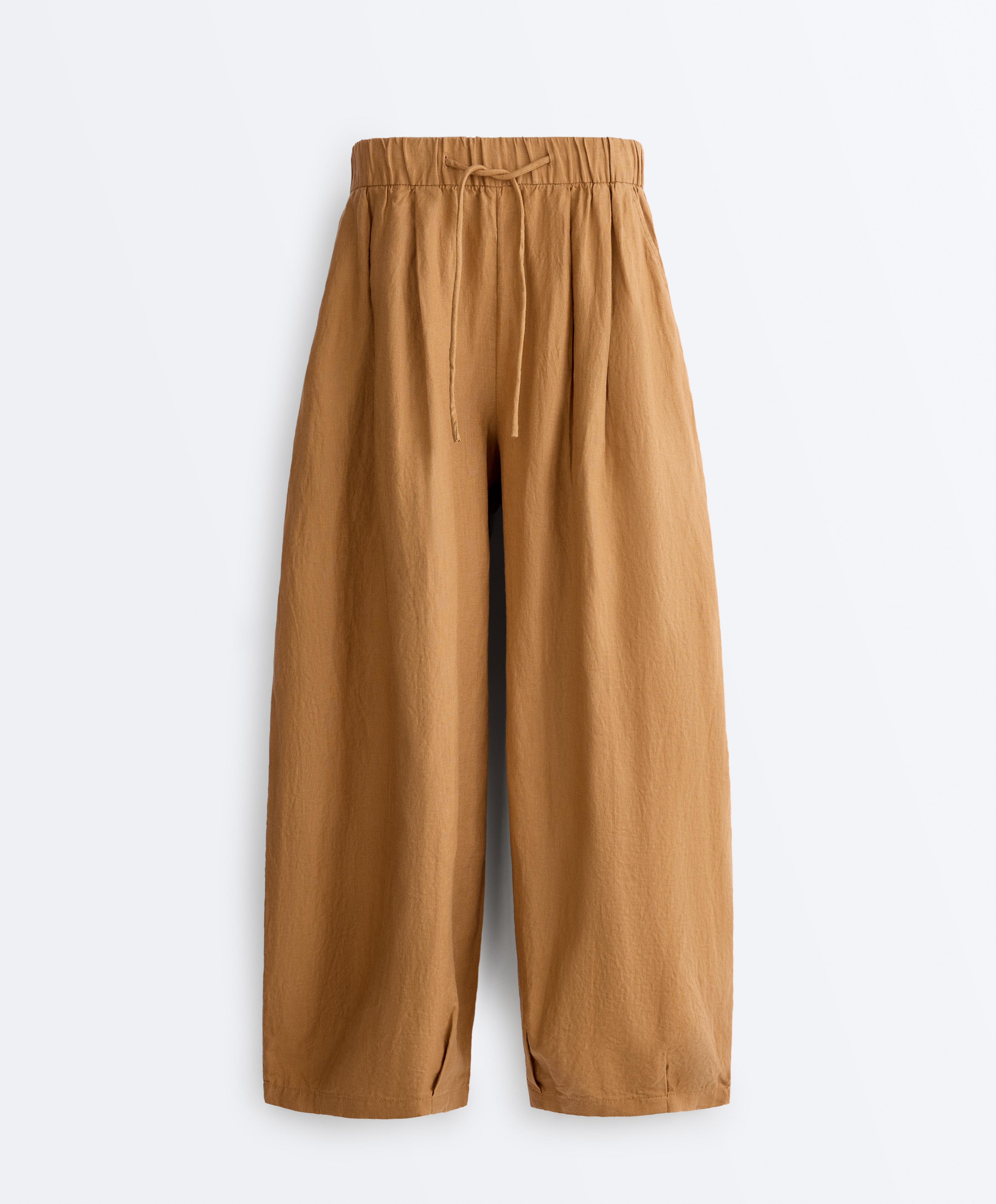100% linen balloon trousers — MUSTARD