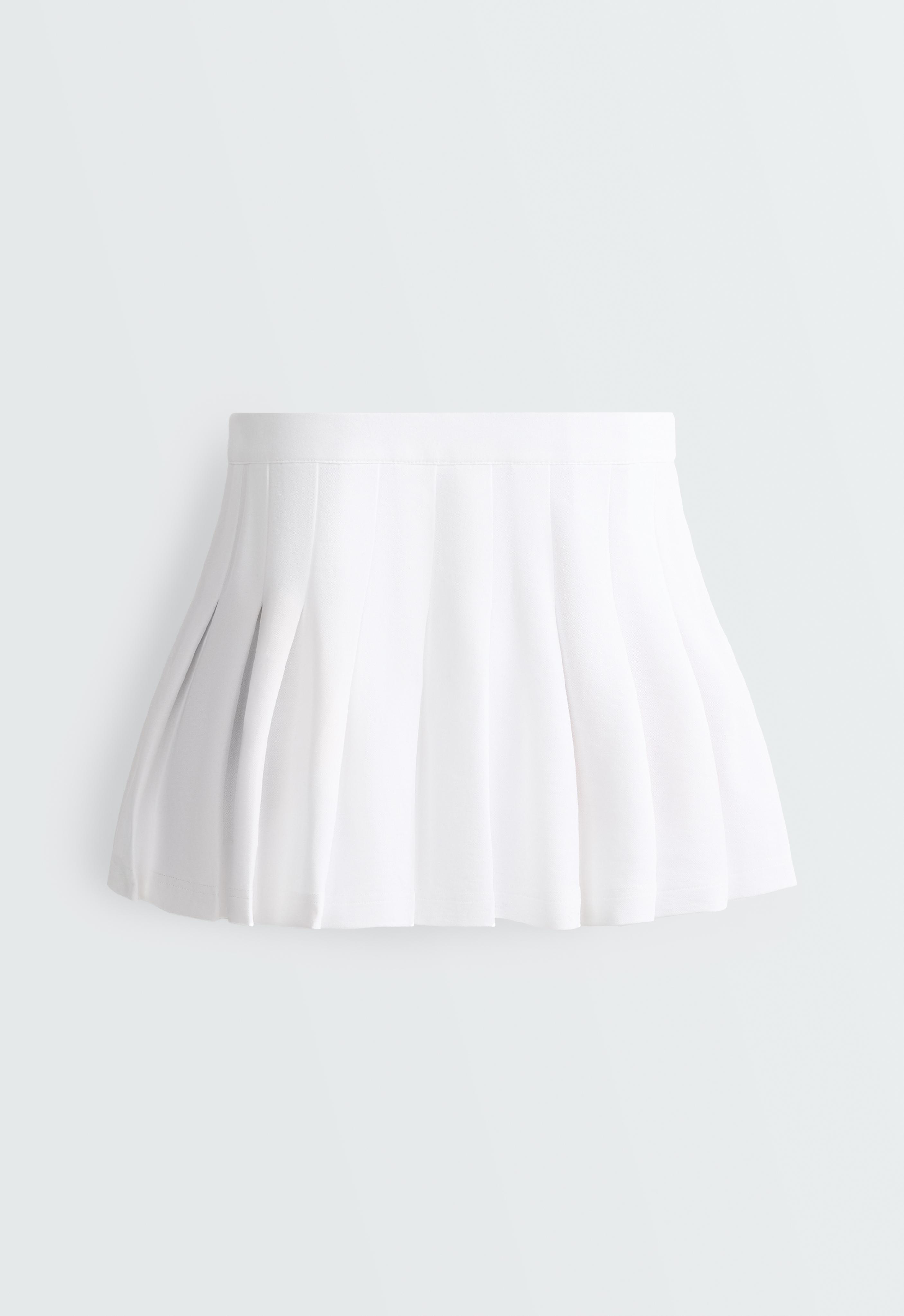 Cotton piqué pleated mini skirt — WHITE 