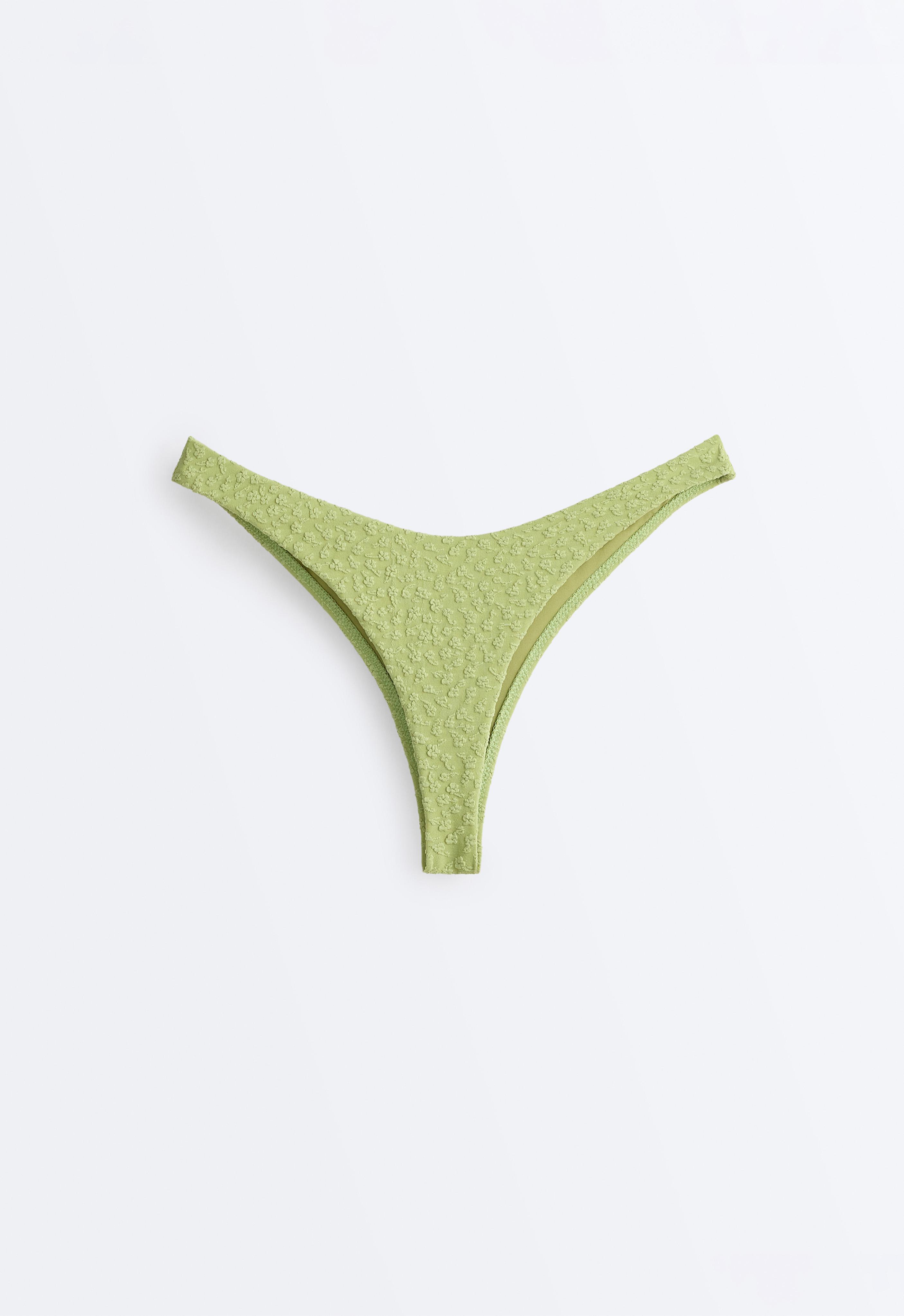 Floral jacquard U-cut Brazilian bikini briefs — APPLE GREEN