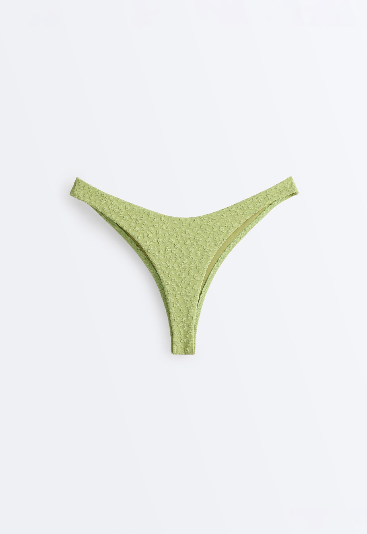 Floral jacquard U-cut Brazilian bikini briefs — APPLE GREEN