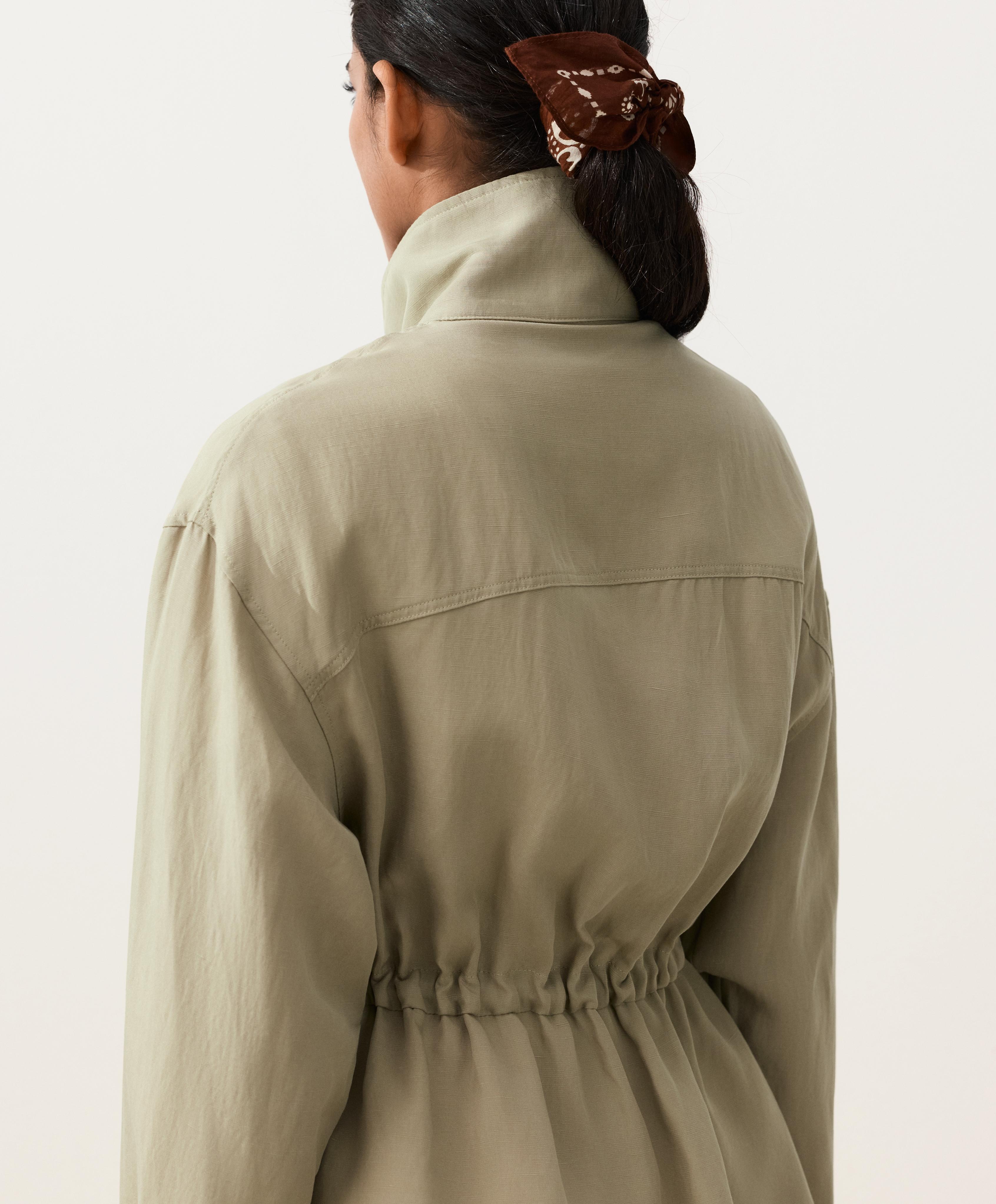 Lyocell and 24% linen blend ruched waist jacket — GREEN BEIGE