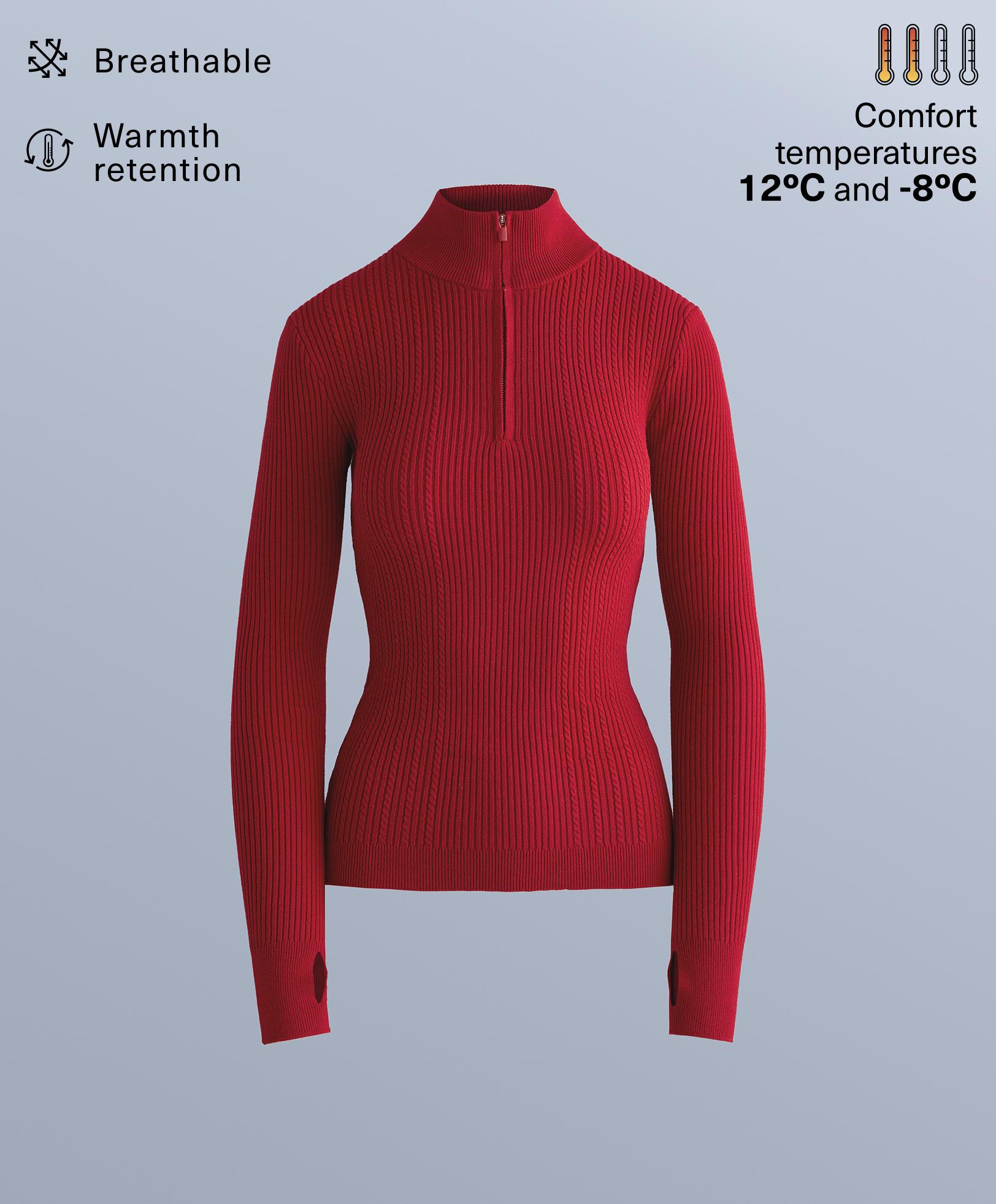 Cable knit thermal base layer T-shirt — RED