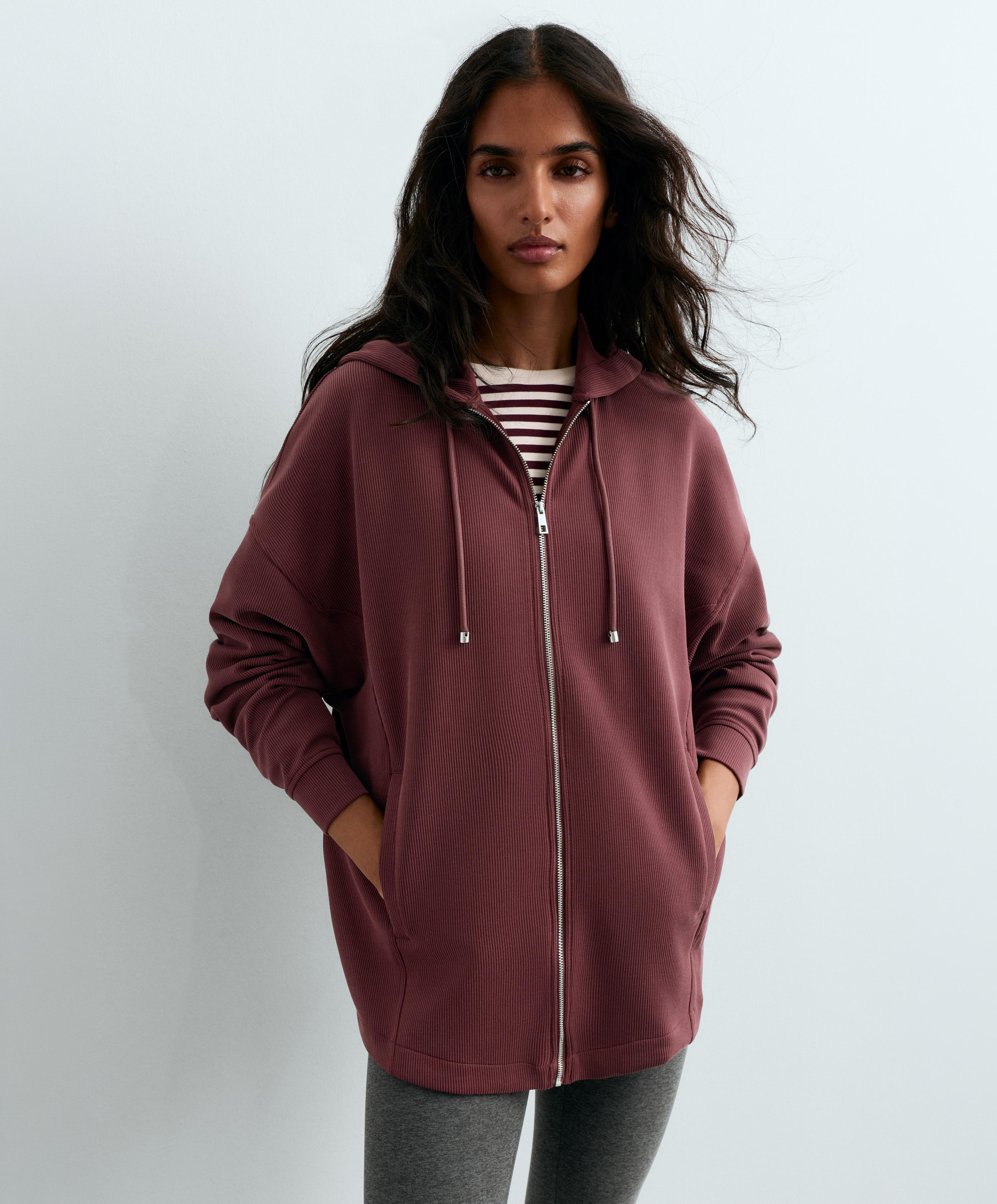 Oversize rib jacket with soft-touch modal — BURGUNDY