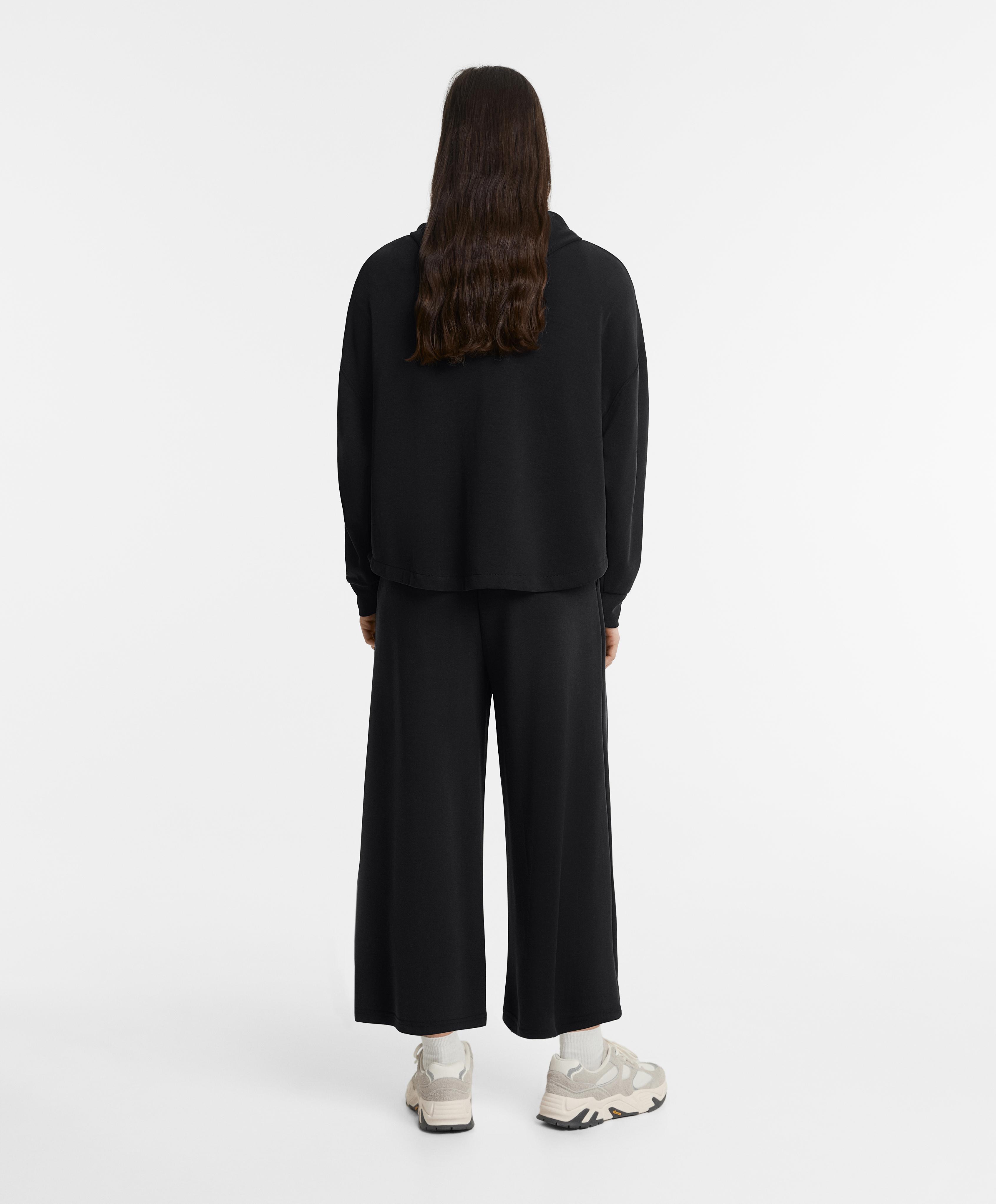 Soft-touch wide-leg crop trousers with modal — BLACK