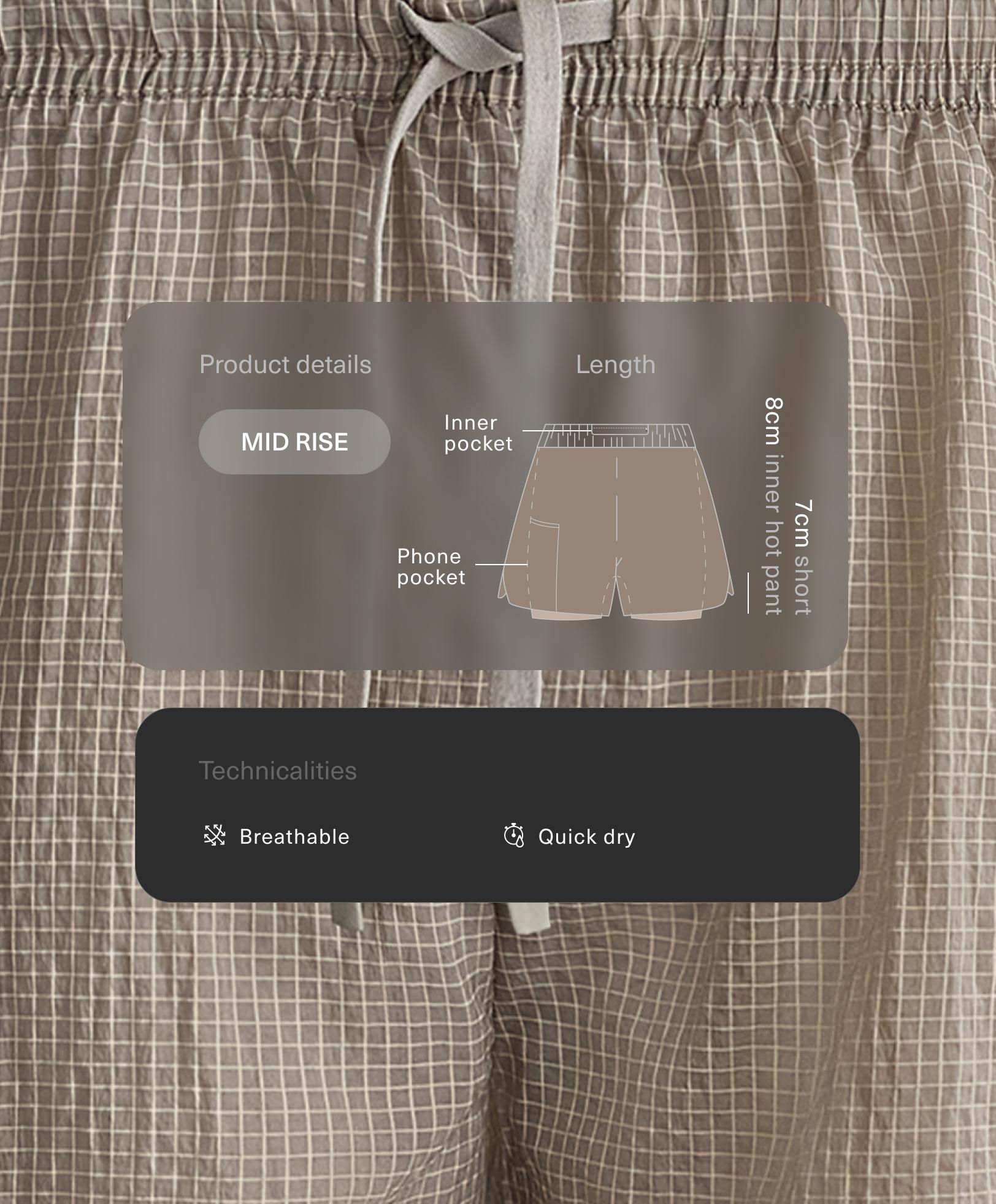 Shorts técnico mid rise 2 en 1 cuadros