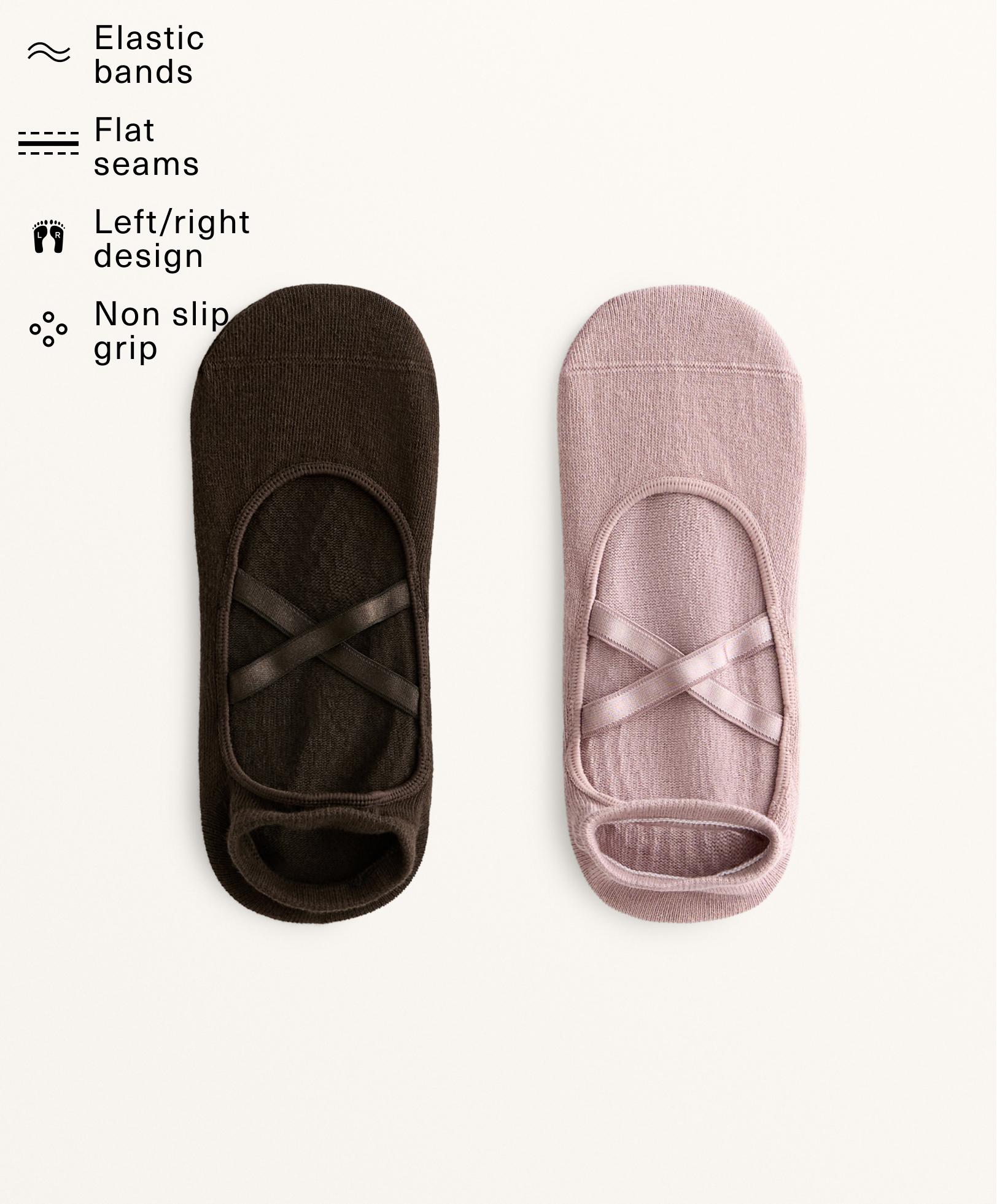 2 pairs of cotton blend yoga and Pilates socks with crossover straps