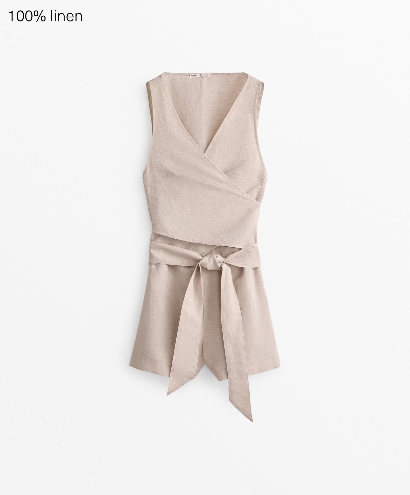 Short knotted jumpsuit with linen