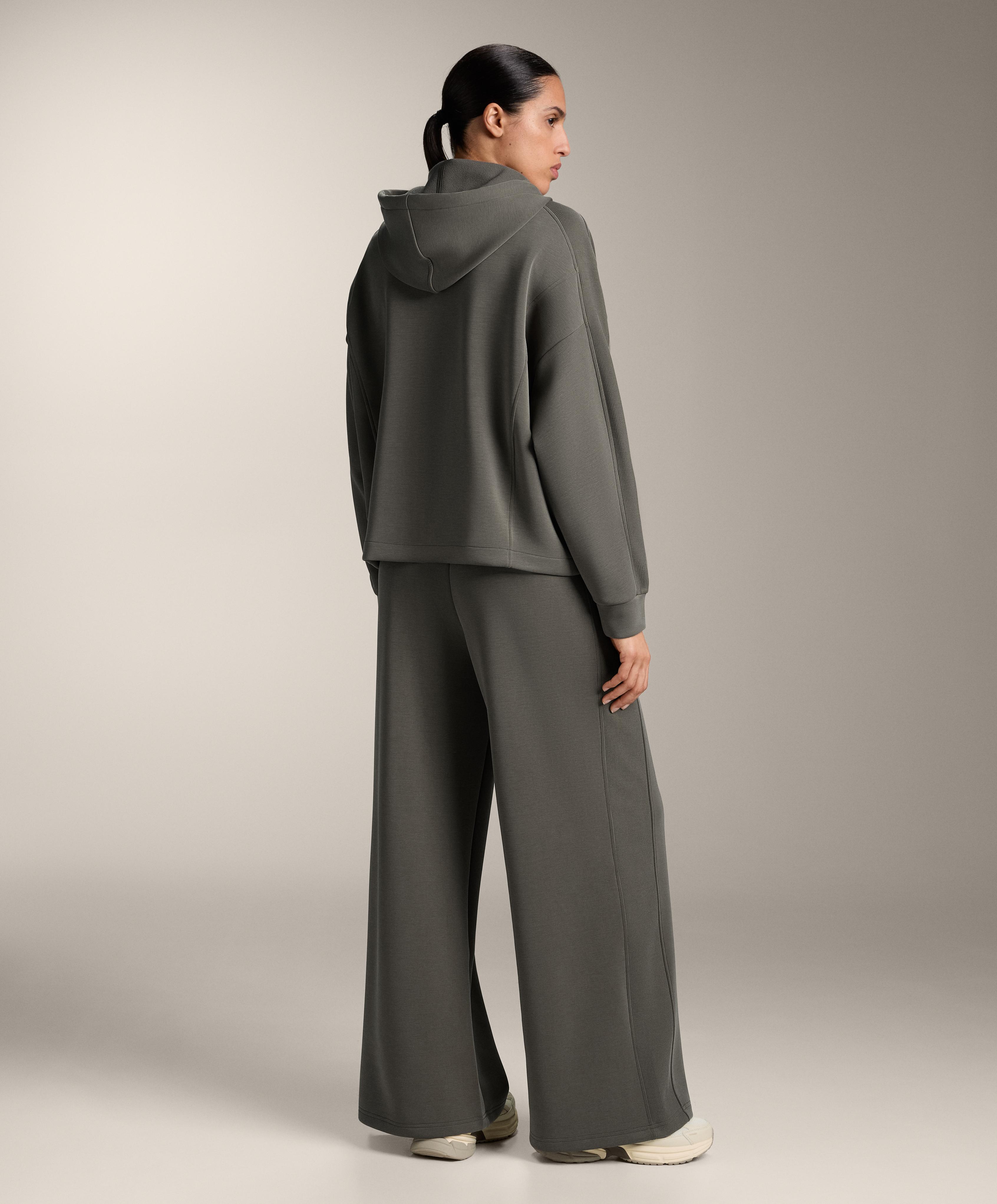 Hooded jacket with Rib details with Brushed modal — CHARCOAL GREY