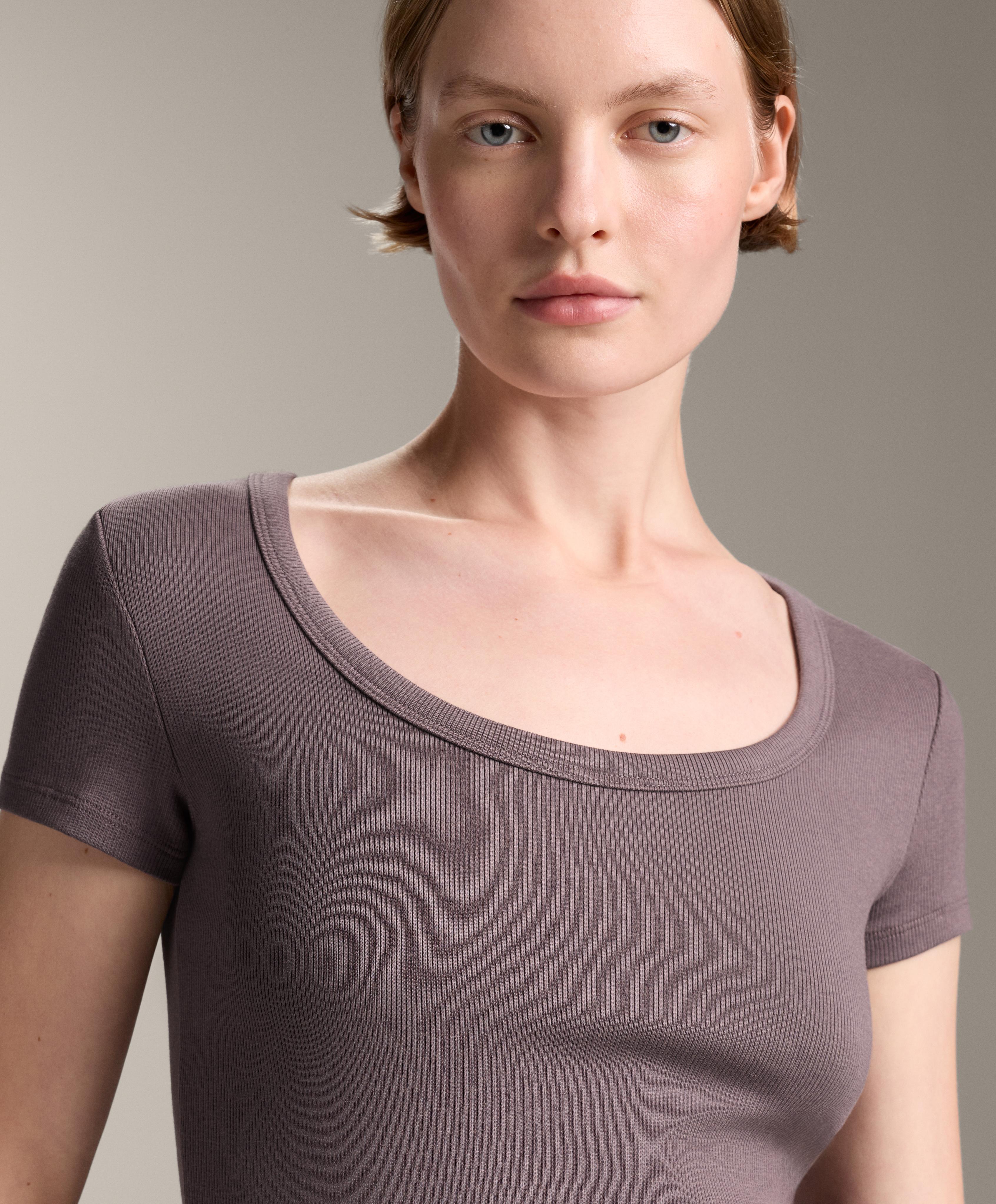 Cotton and modal rib T-shirt with round neck - Sale Cotton and modal rib T-shirt with round neck - Sale