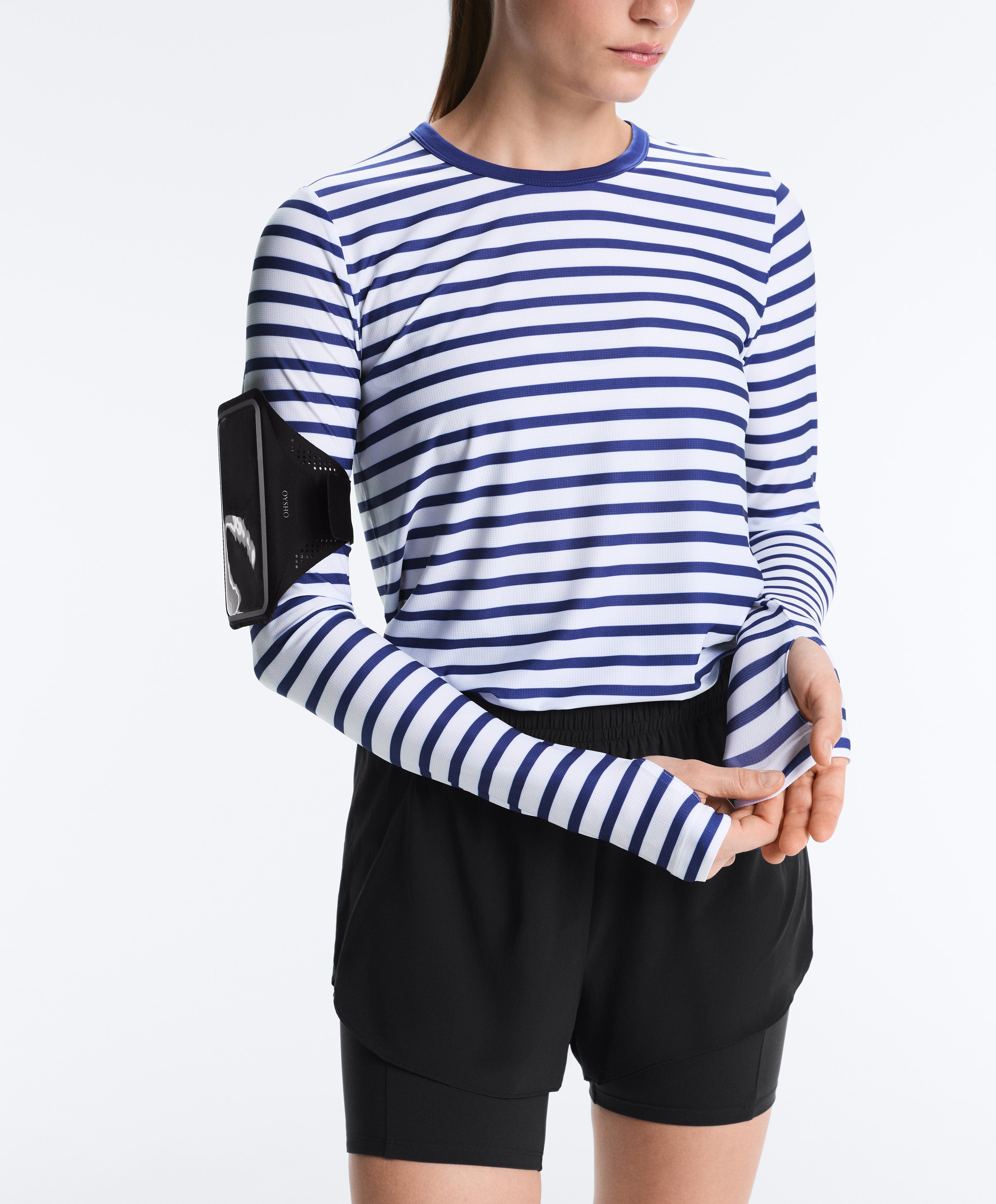 Striped long-sleeved technical T-shirt — ELECTRIC BLUE