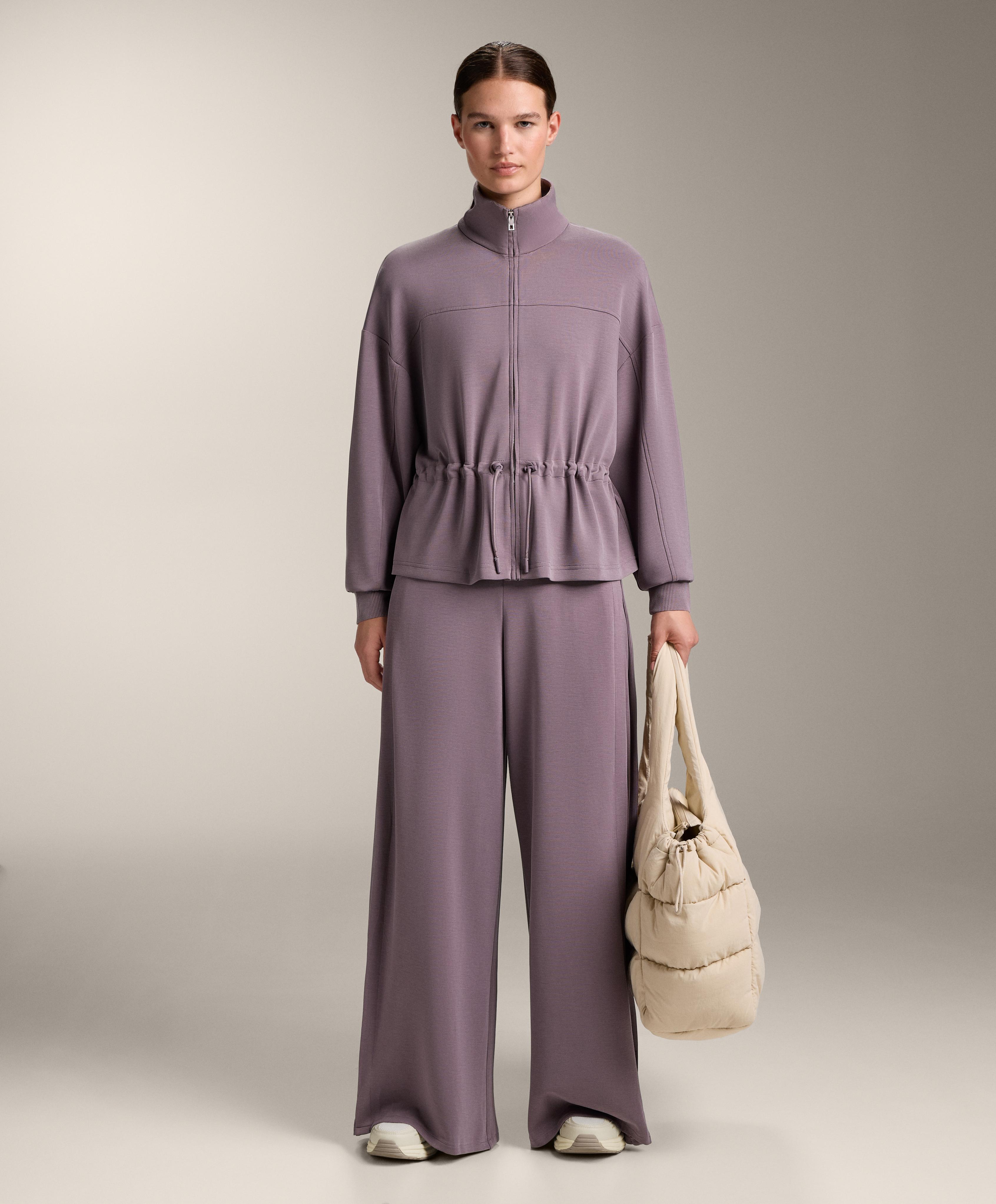 Soft-touch wide-leg trousers with side pleat and modal — GREY-LILAC