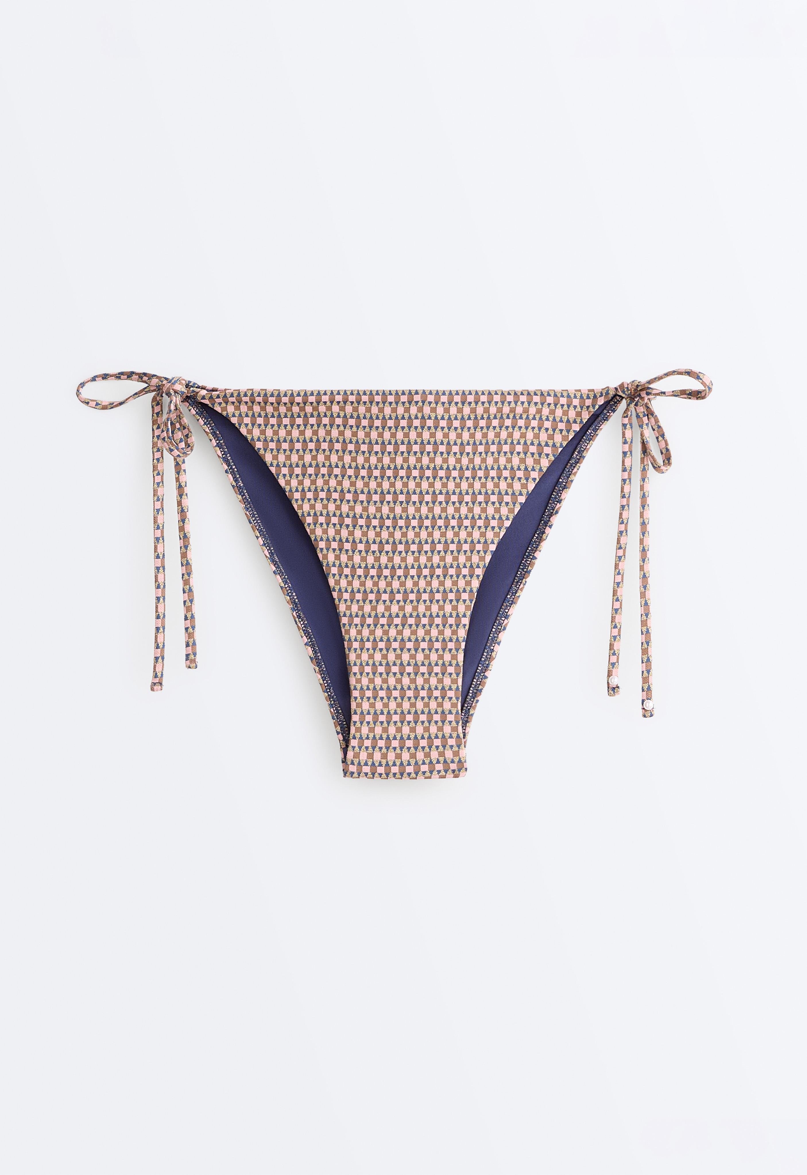 Metallic thread mini print medium-coverage bikini briefs with ties — PINK