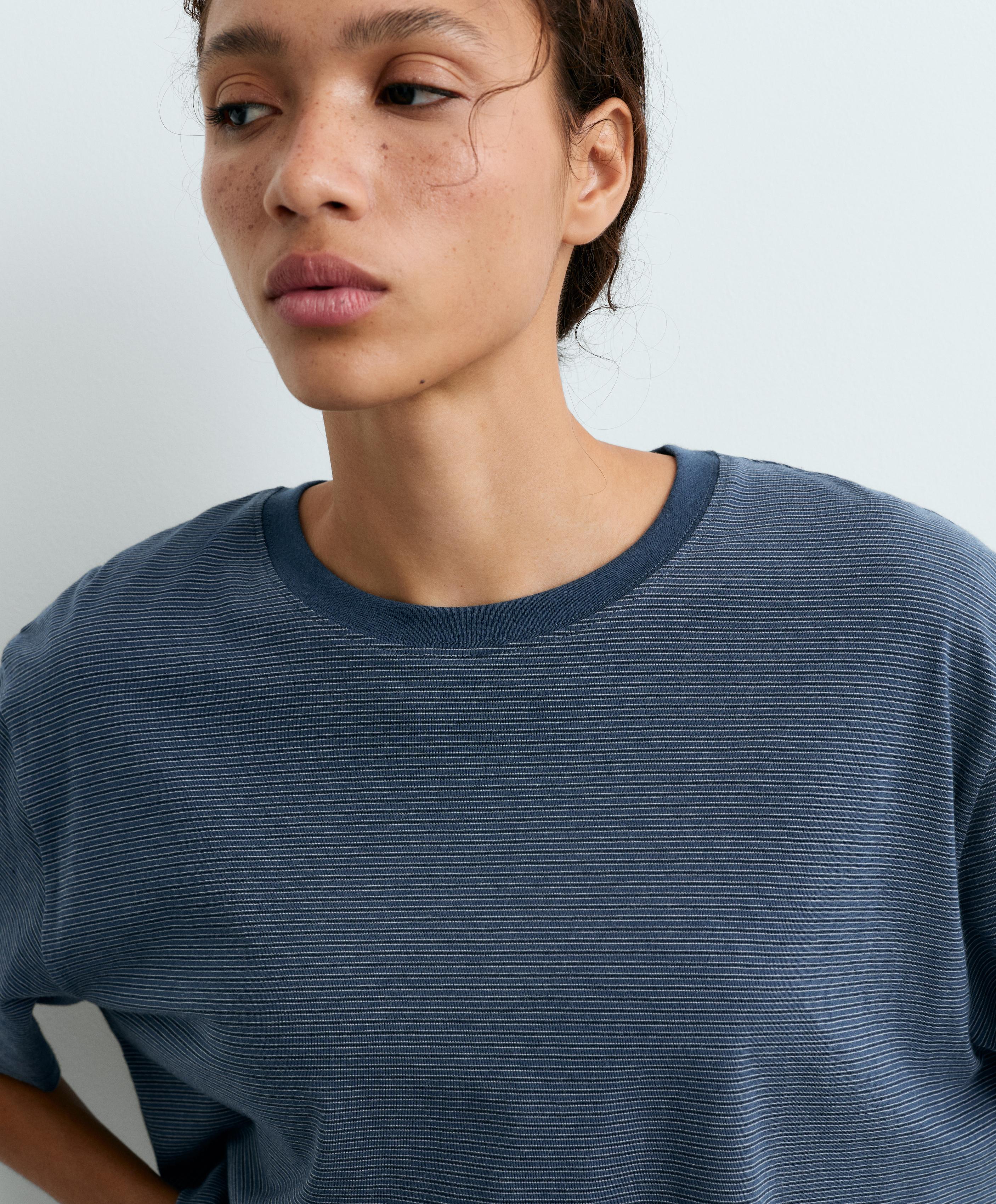 Striped boxy short-sleeved T-shirt — NAVY BLUE