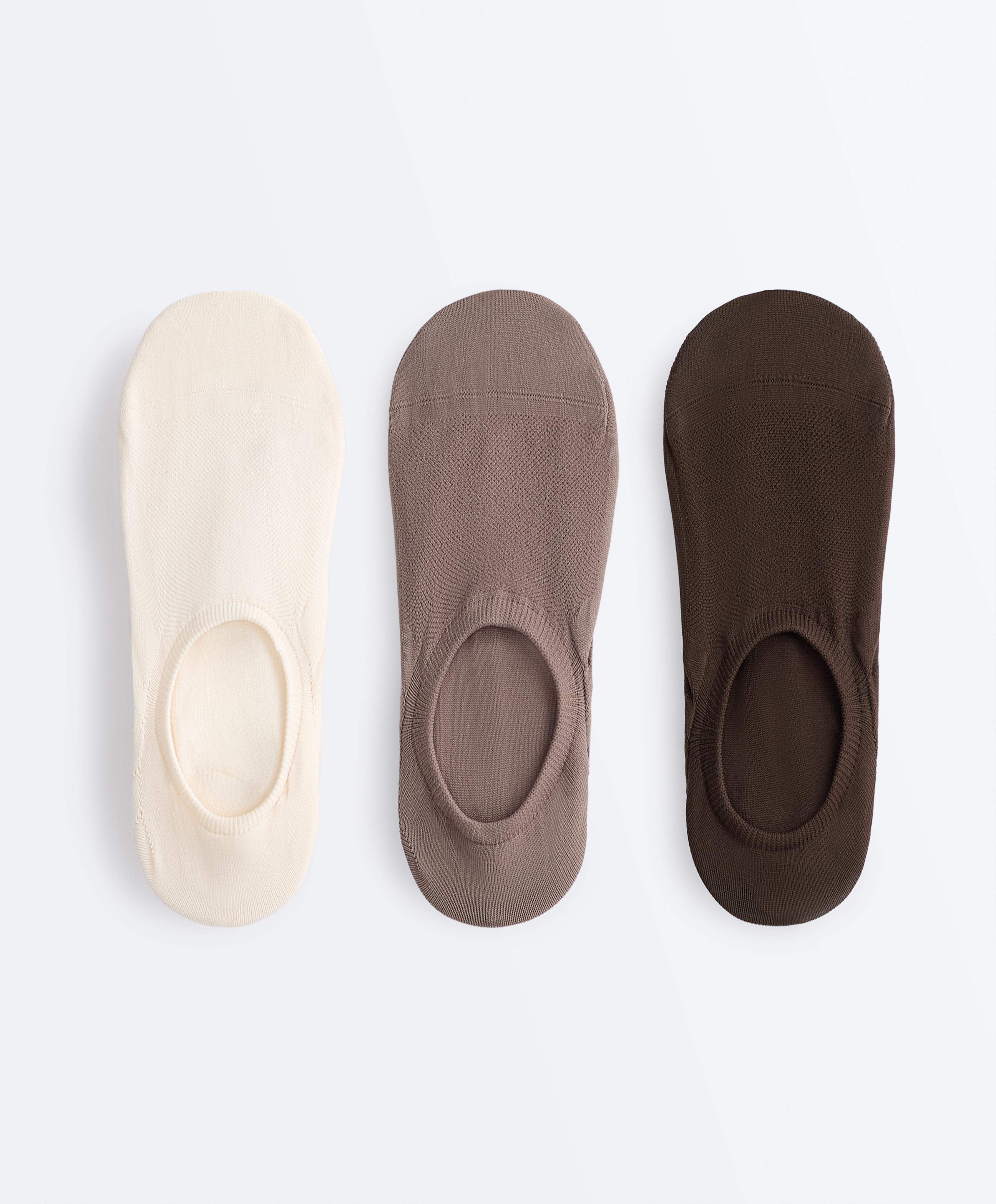 3 pairs of high-cut invisible polyamide blend sports socks — BROWN