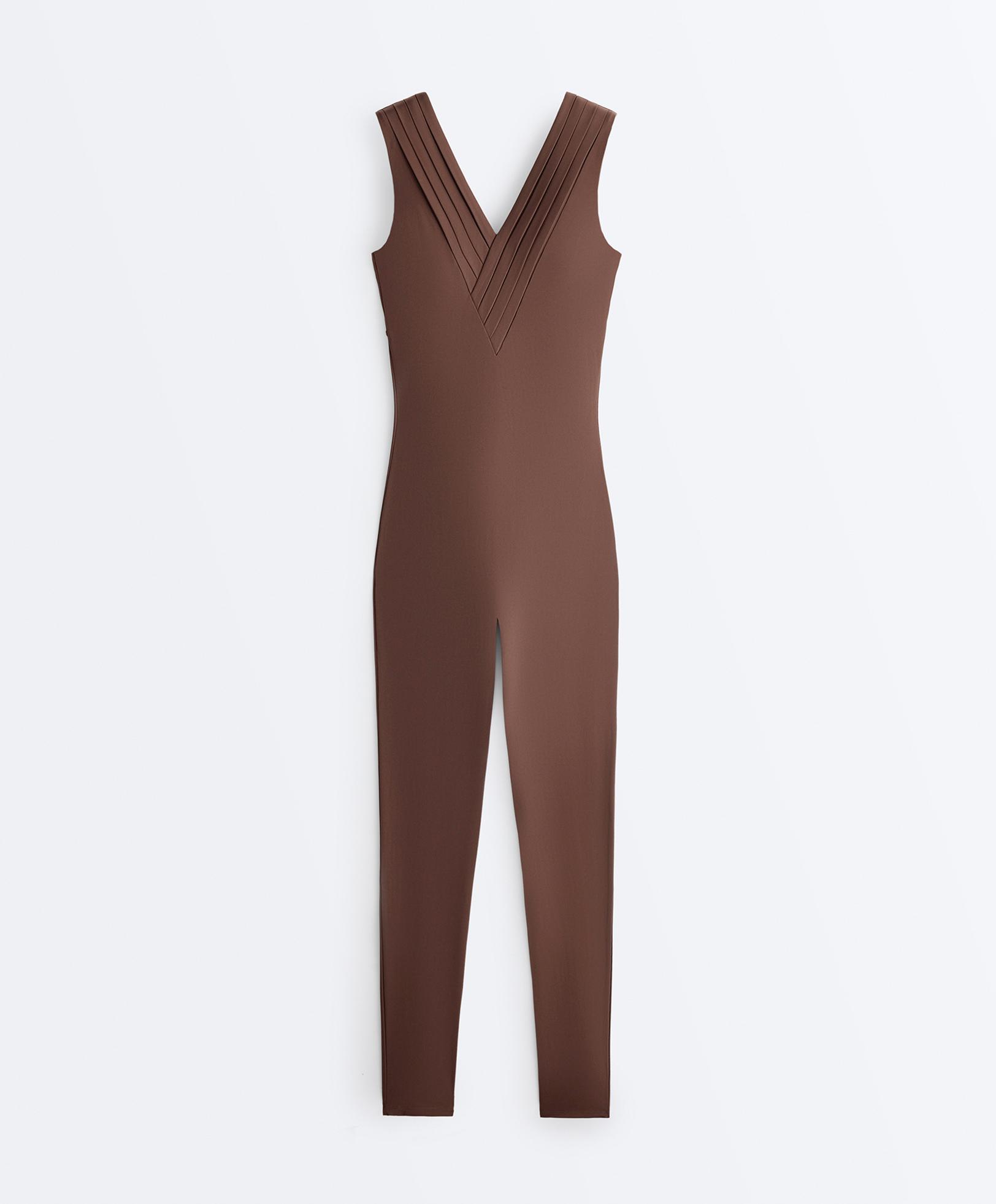 Pleated Comfortlux long jumpsuit — MID-BROWN