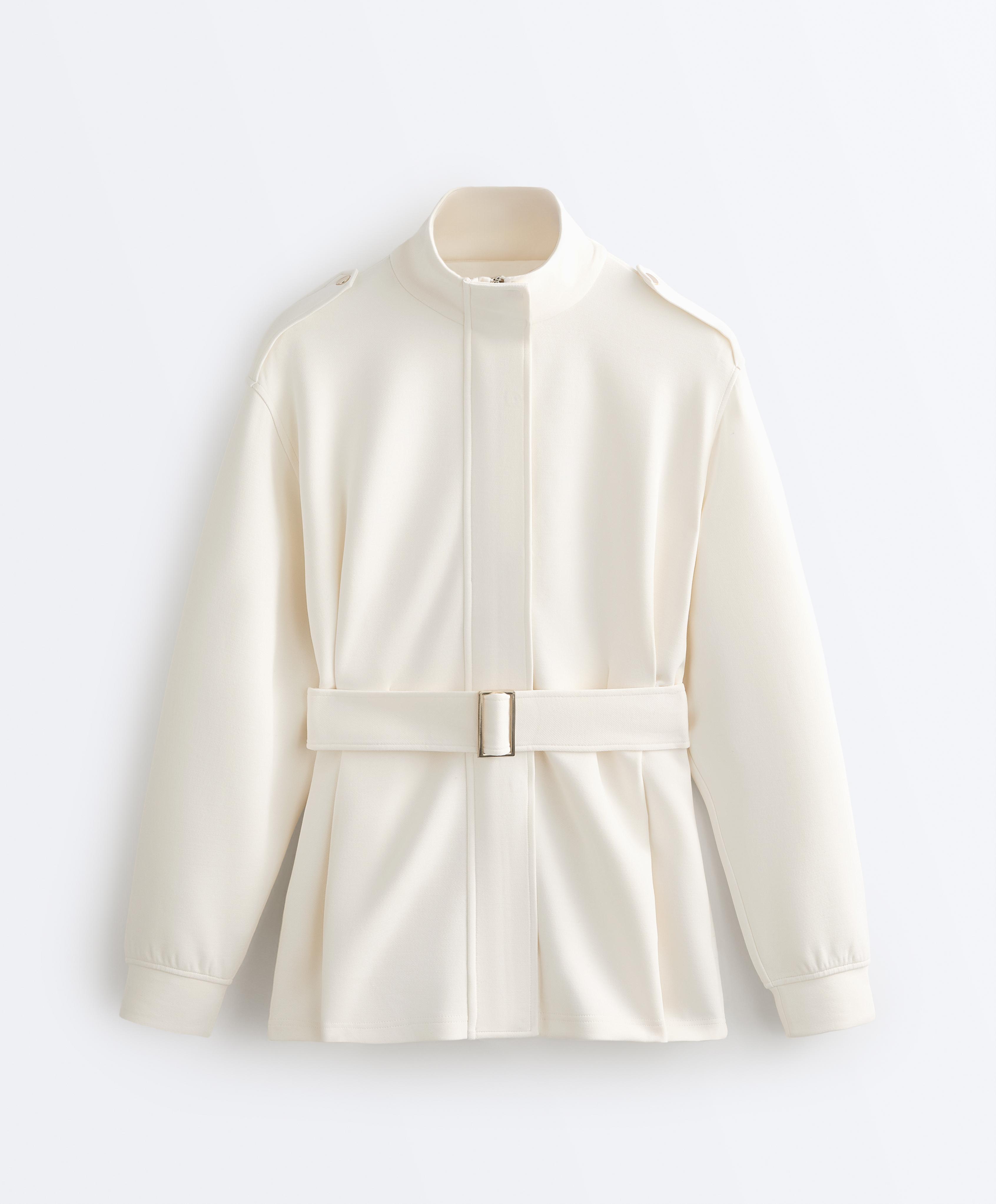 Long Utility jacket with twill belt — PALE ECRU