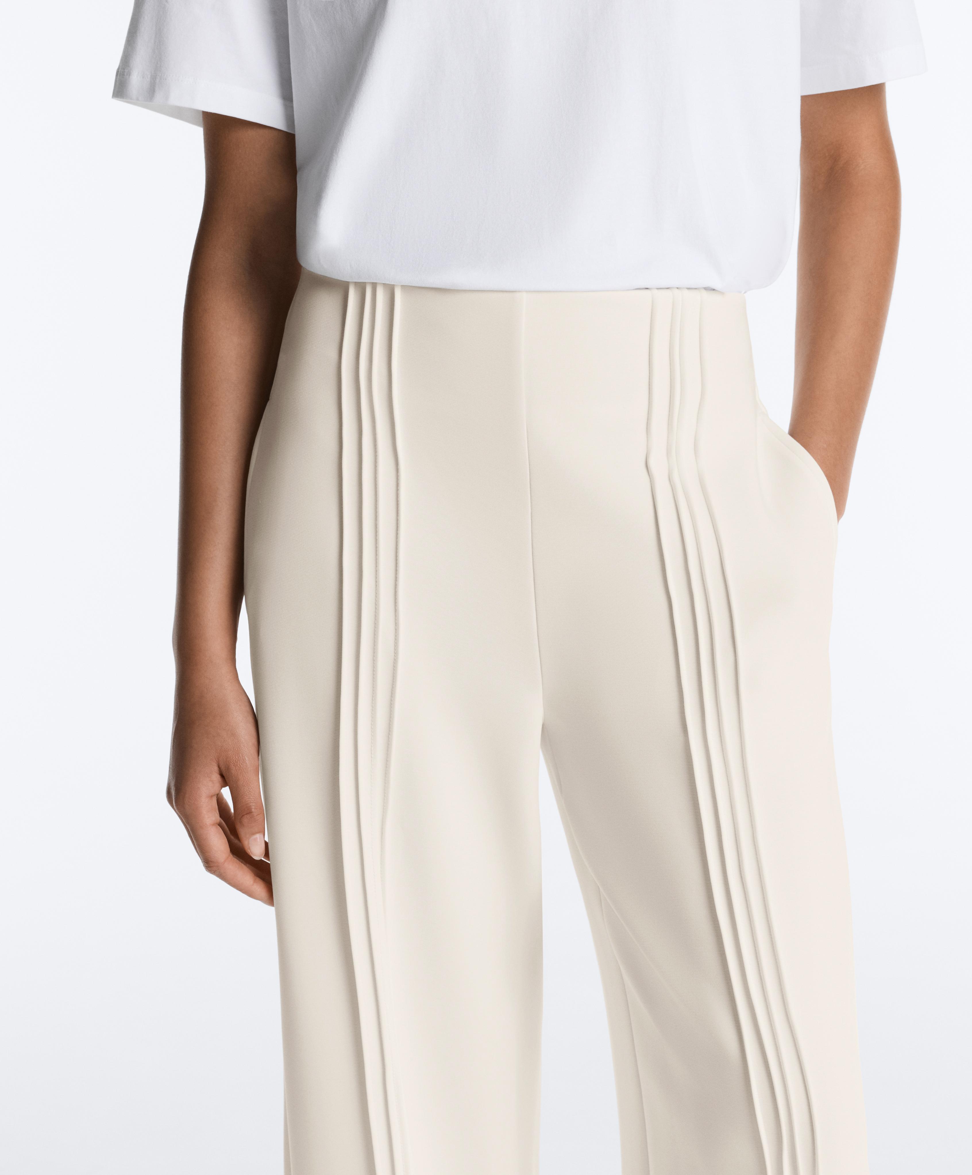 Straight-leg trousers with soft-touch modal and piping — PALE ECRU