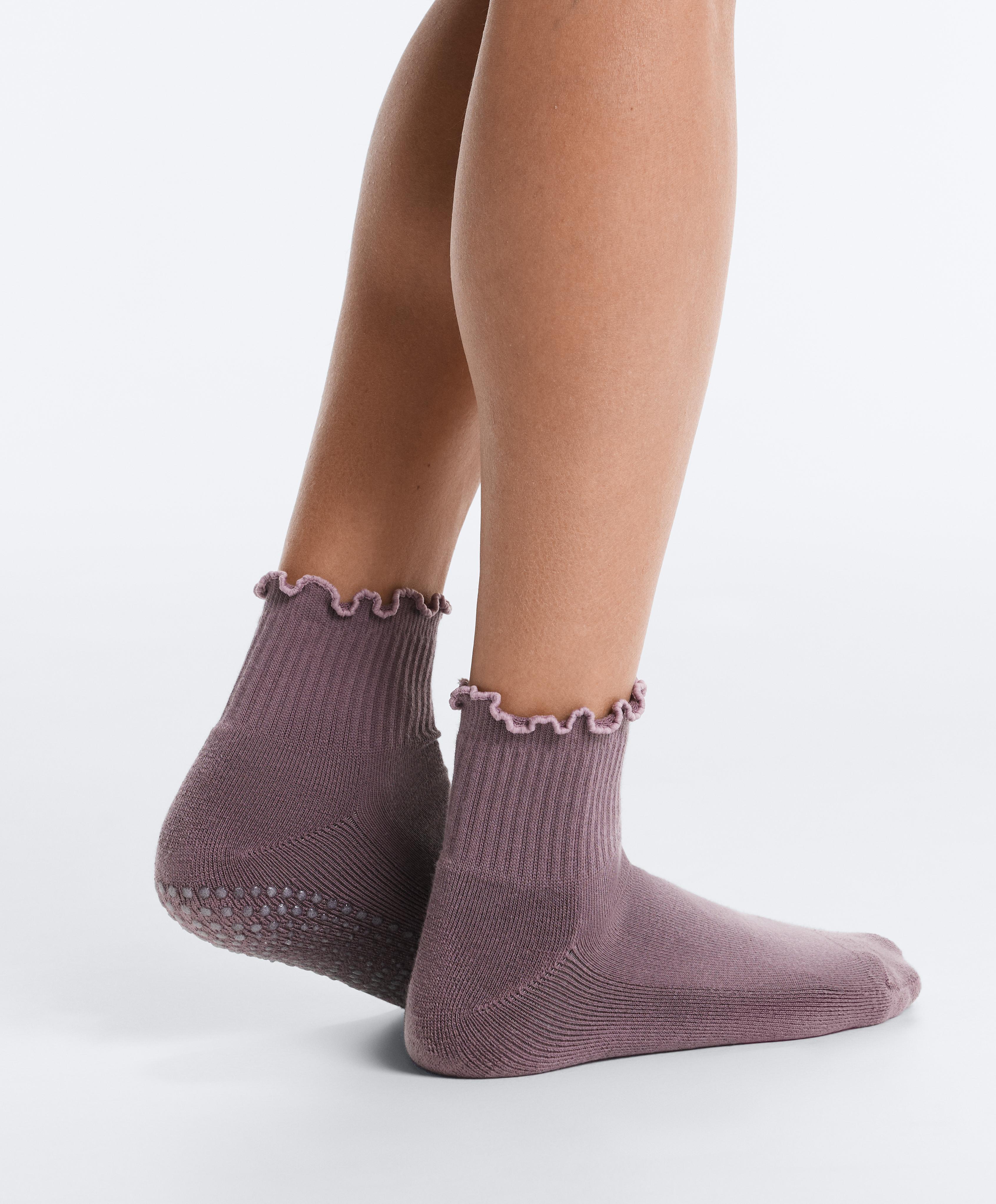 2 pairs of cotton blend quarter yoga and Pilates socks — GREY-PURPLE