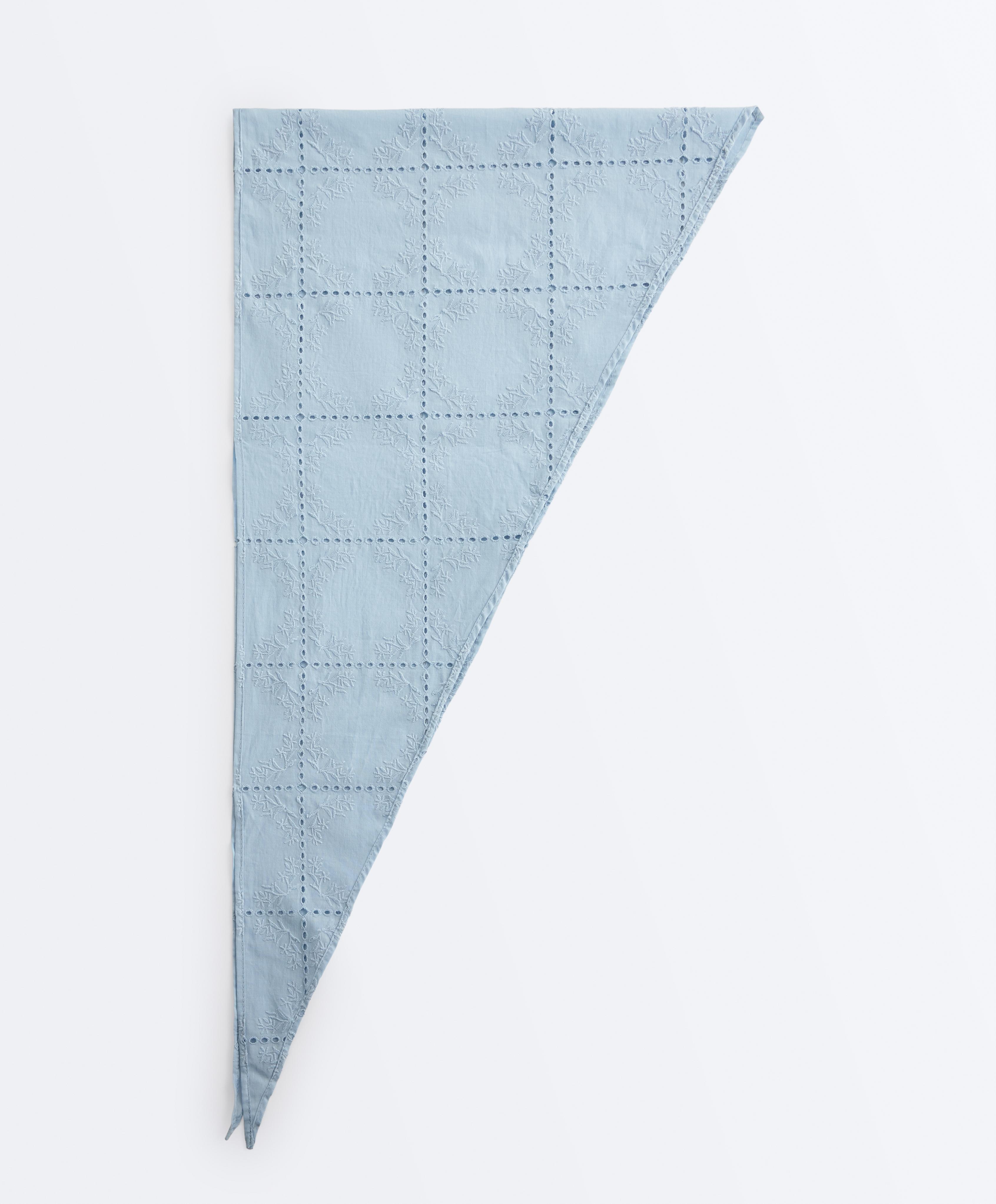 Embroidered 100% cotton scarf — PALE BLUE