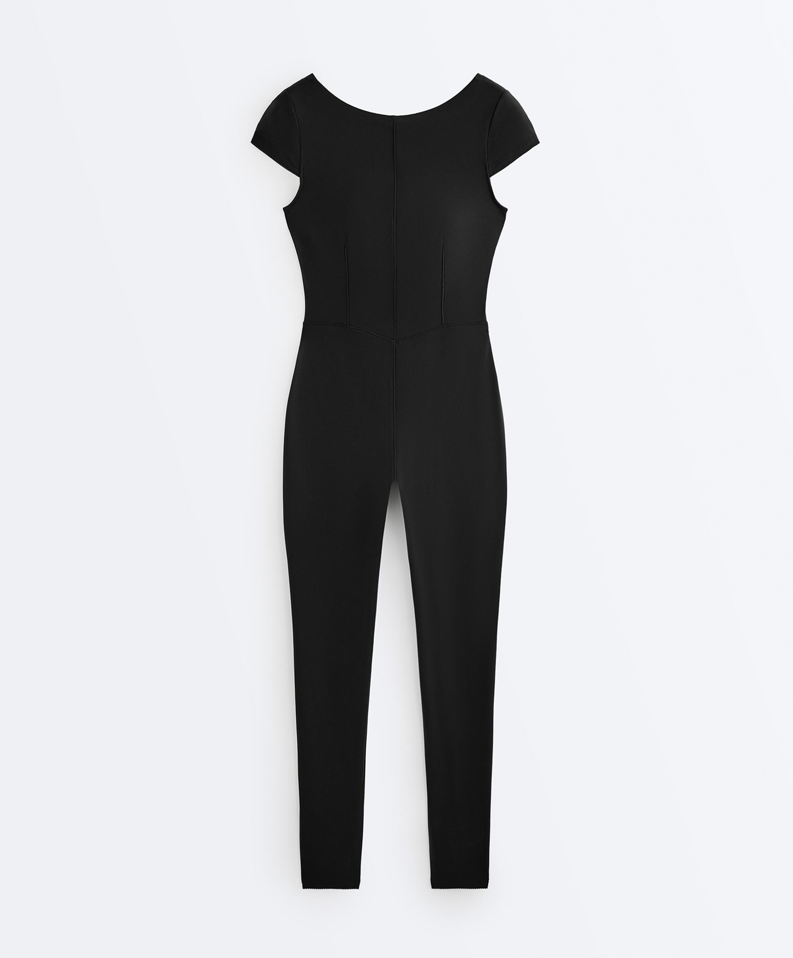 Long Compressive short sleeve jumpsuit — BLACK