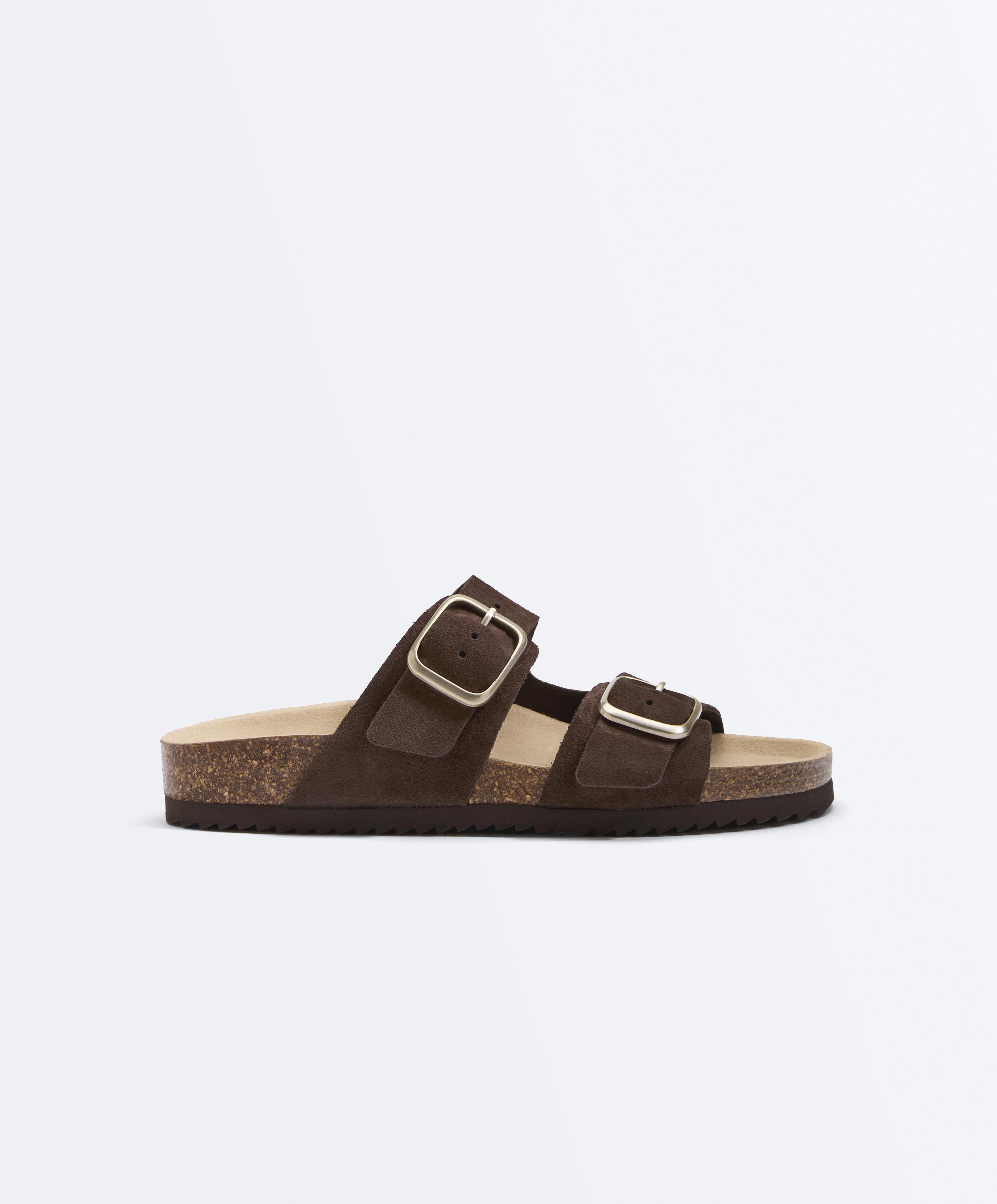 Buckle split-leather slides Buckle split-leather slides