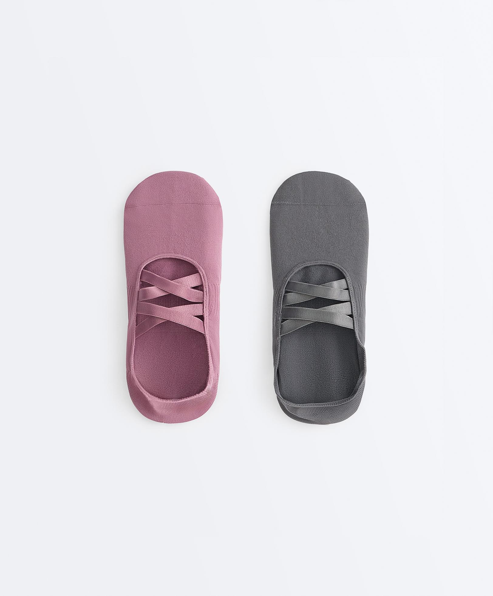 2 pairs of invisible polyamide blend yoga and Pilates socks with double straps — MAUVE PINK