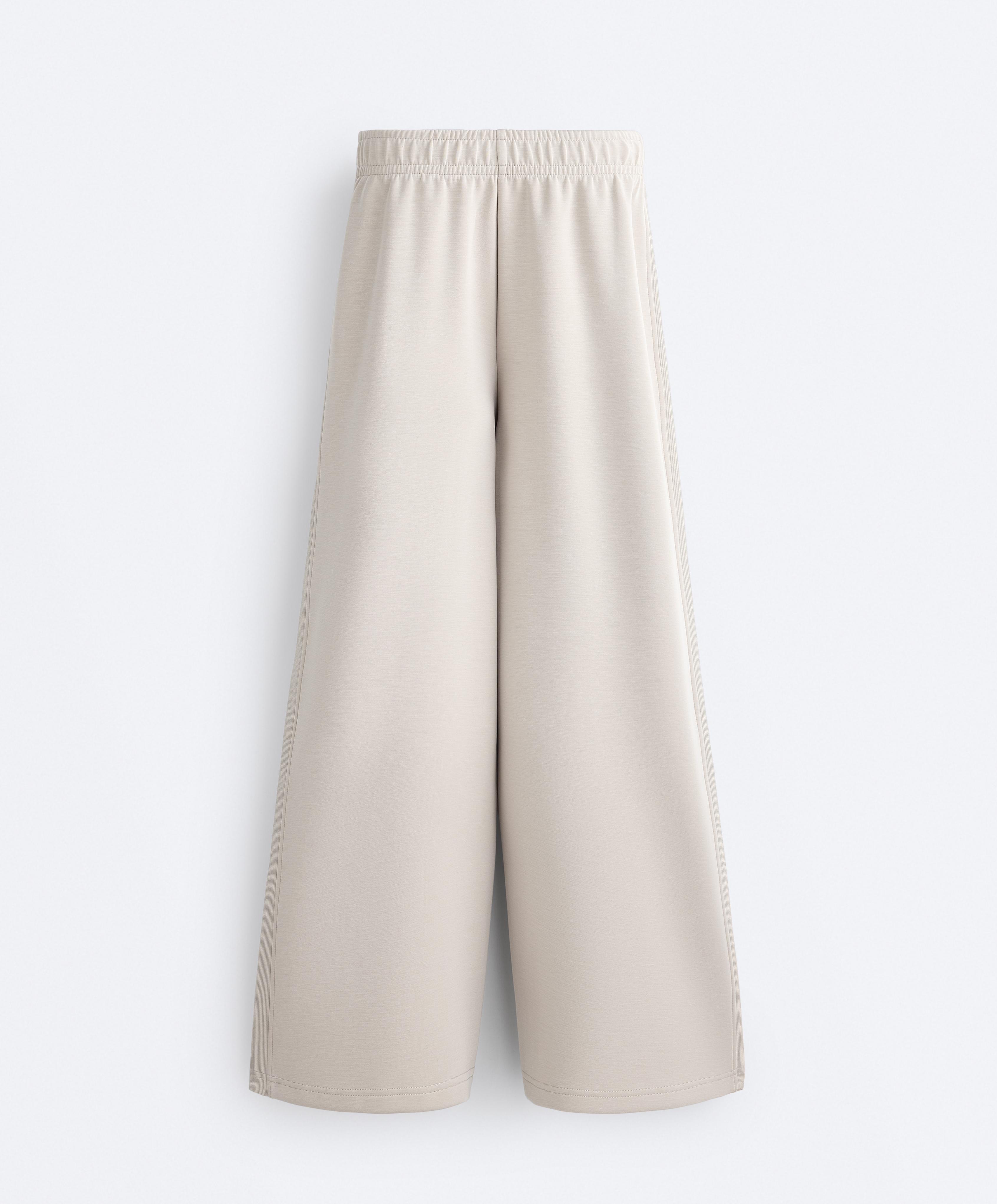 Wide-leg straight trousers with side rib and brushed modal — TAUPE
