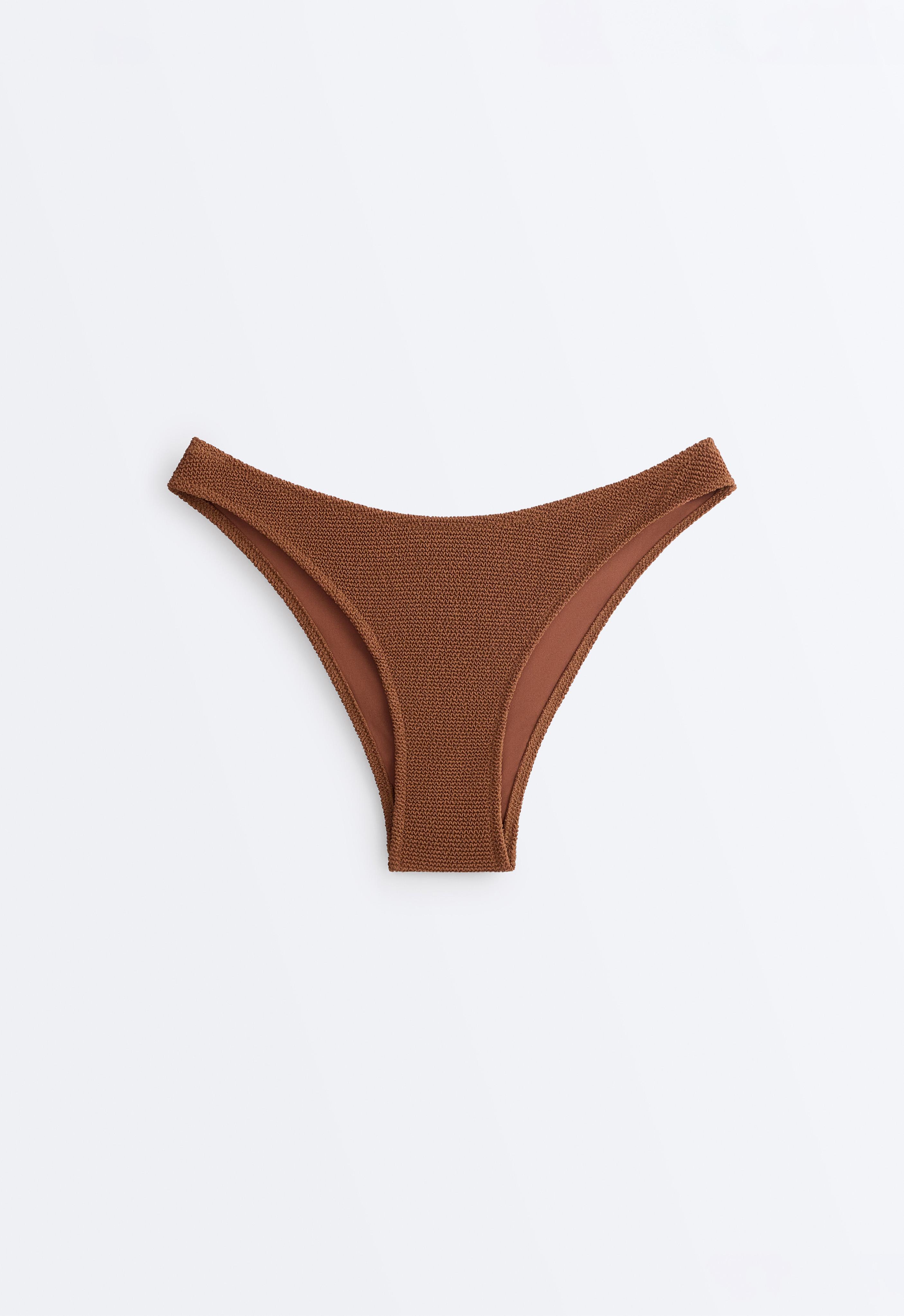 Medium-coverage U-cut crinkle bikini briefs — TOFFEE