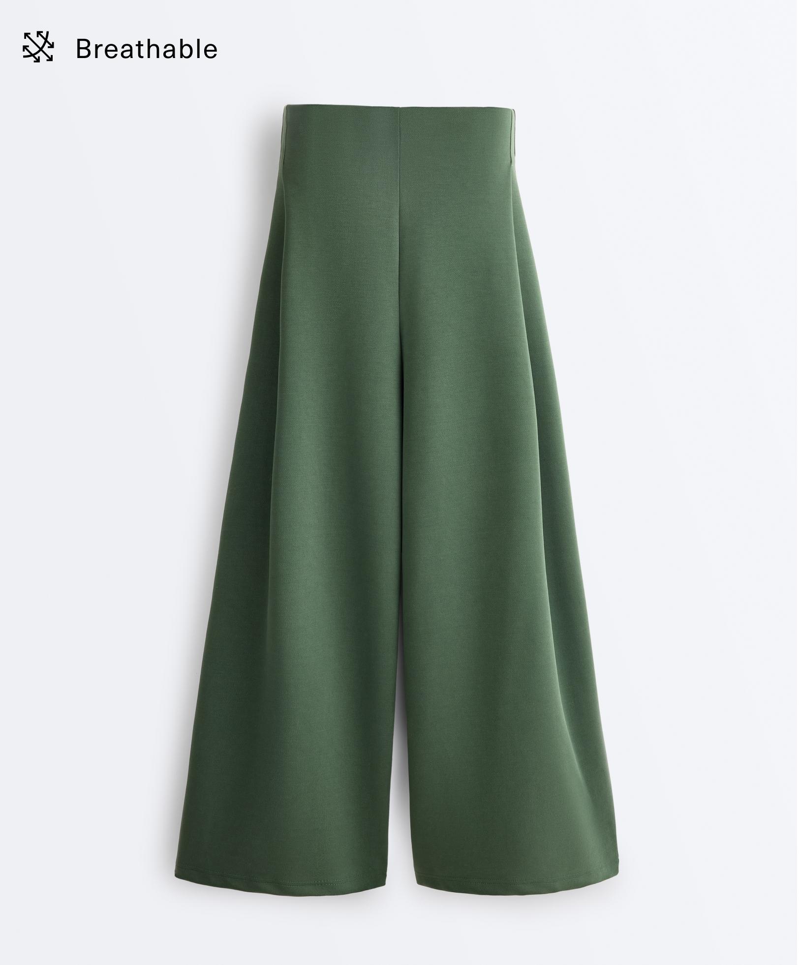 High rise twill wide-leg trousers with pleats — GREEN