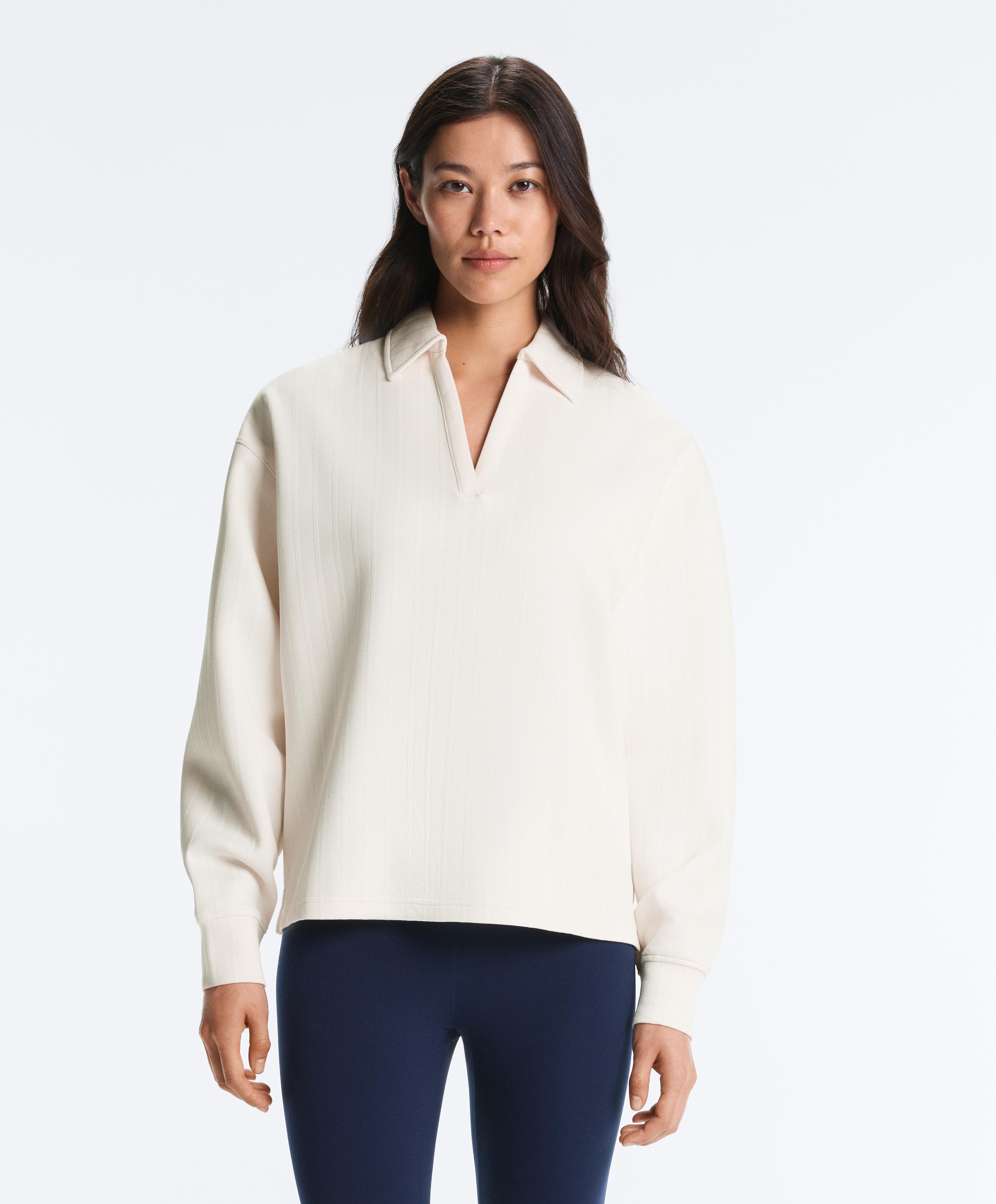 Striped cotton piqué polo shirt — PALE ECRU