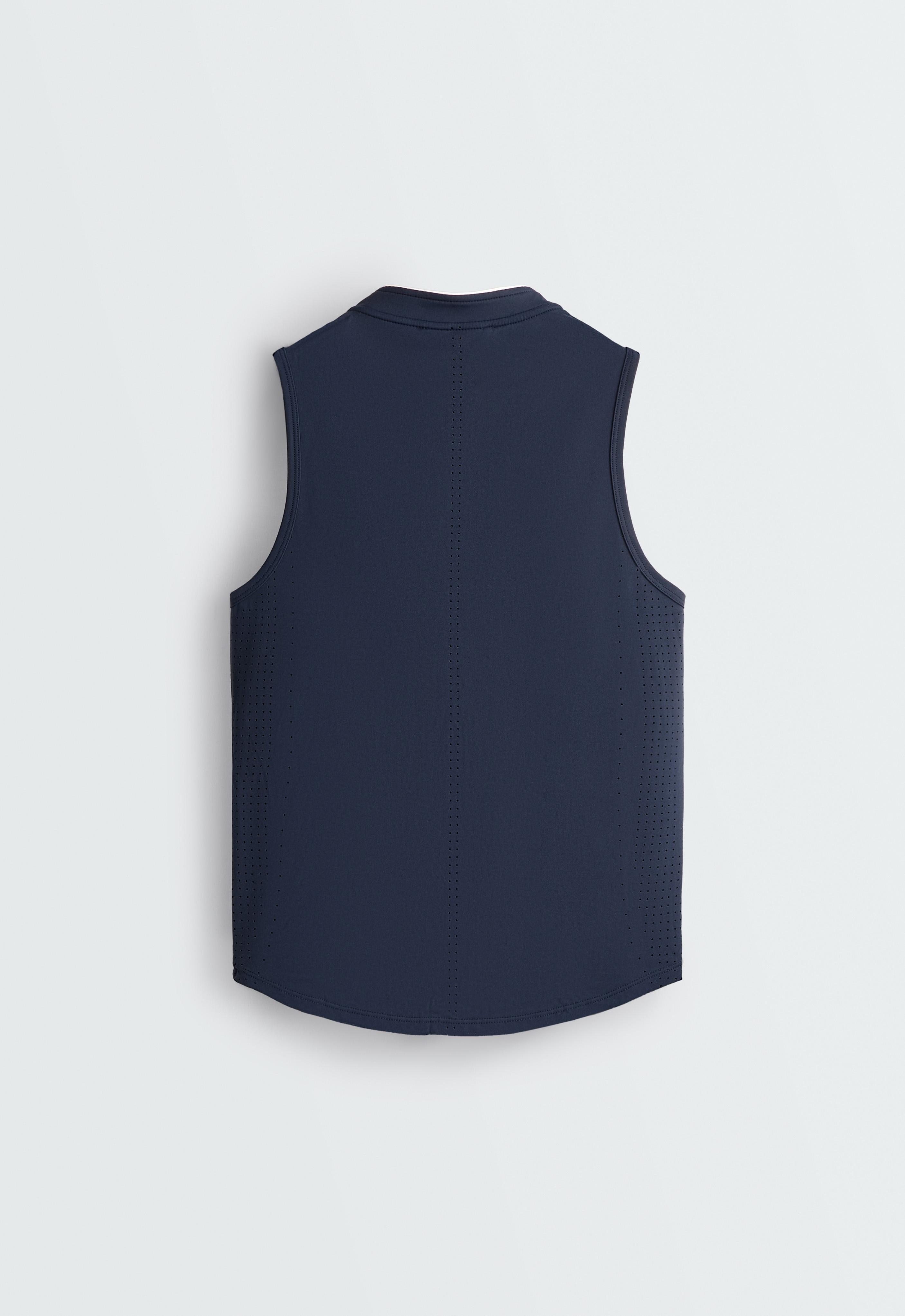 Technical sleeveless T-shirt with half zip — NAVY BLUE