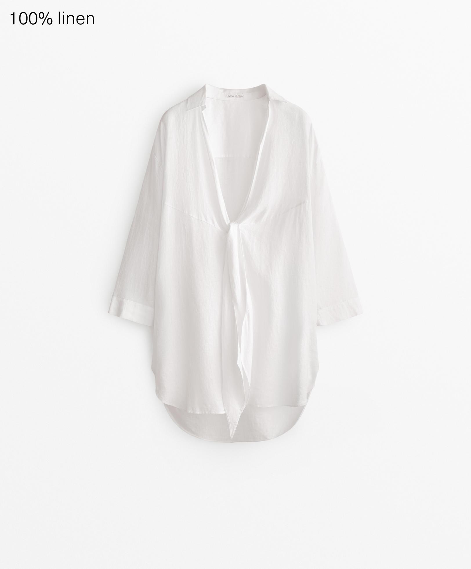 Long-sleeved knot tunic. Fabric made with 100% linen.