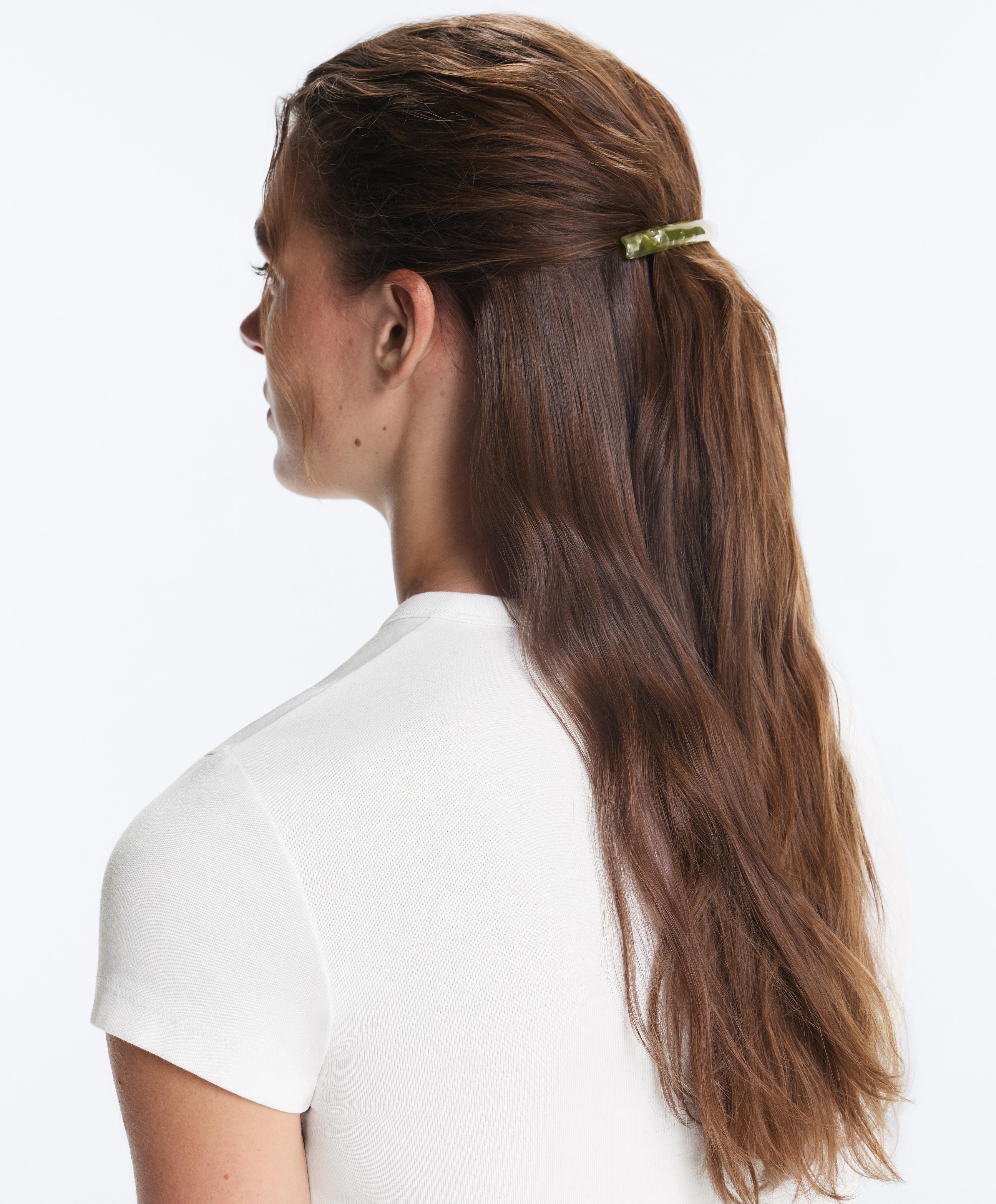 2 faux-tortoiseshell hair slides — KHAKI-GREY