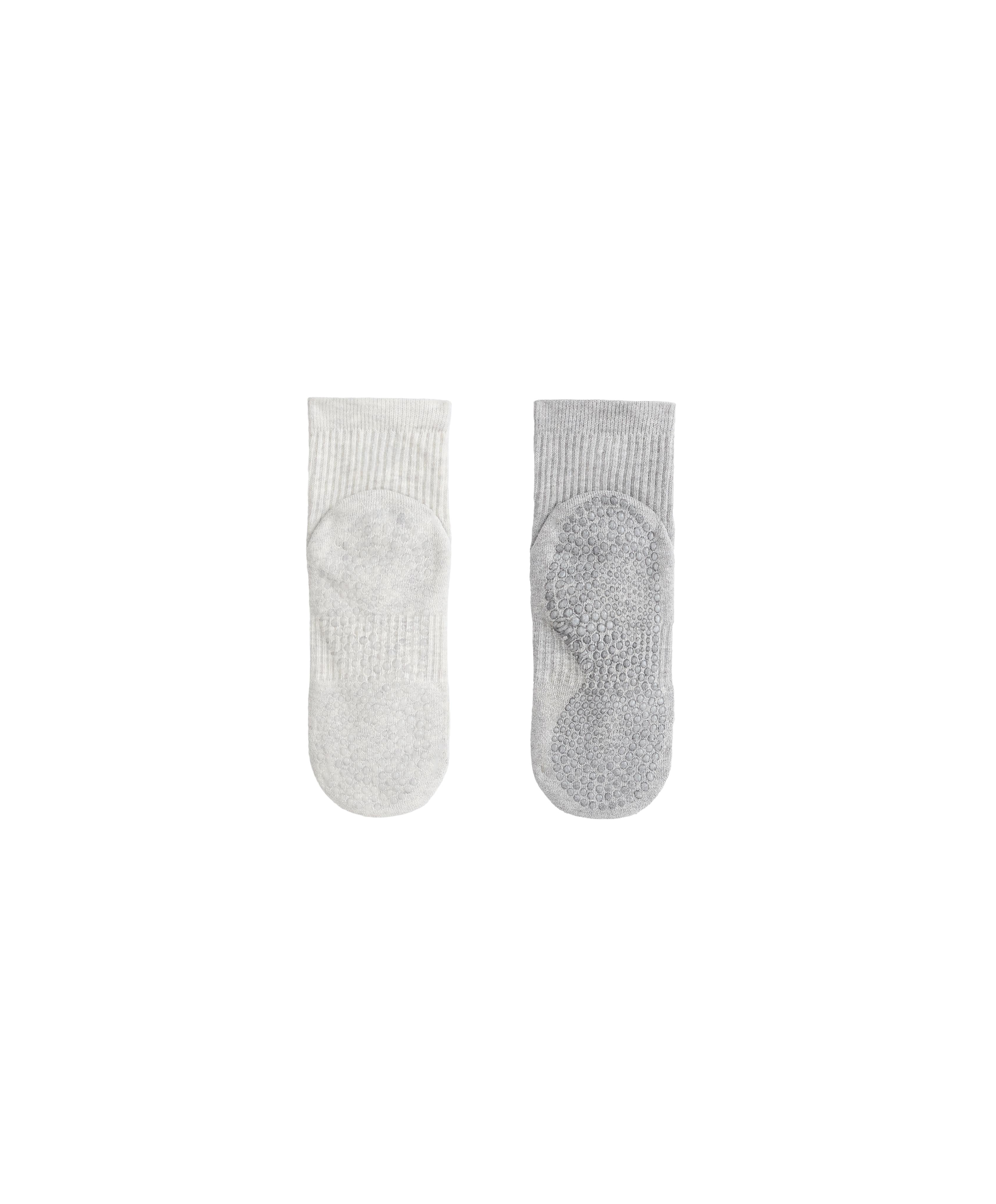 2 pairs of padded cotton quarter yoga and Pilates socks — PALE GREY MELANGE