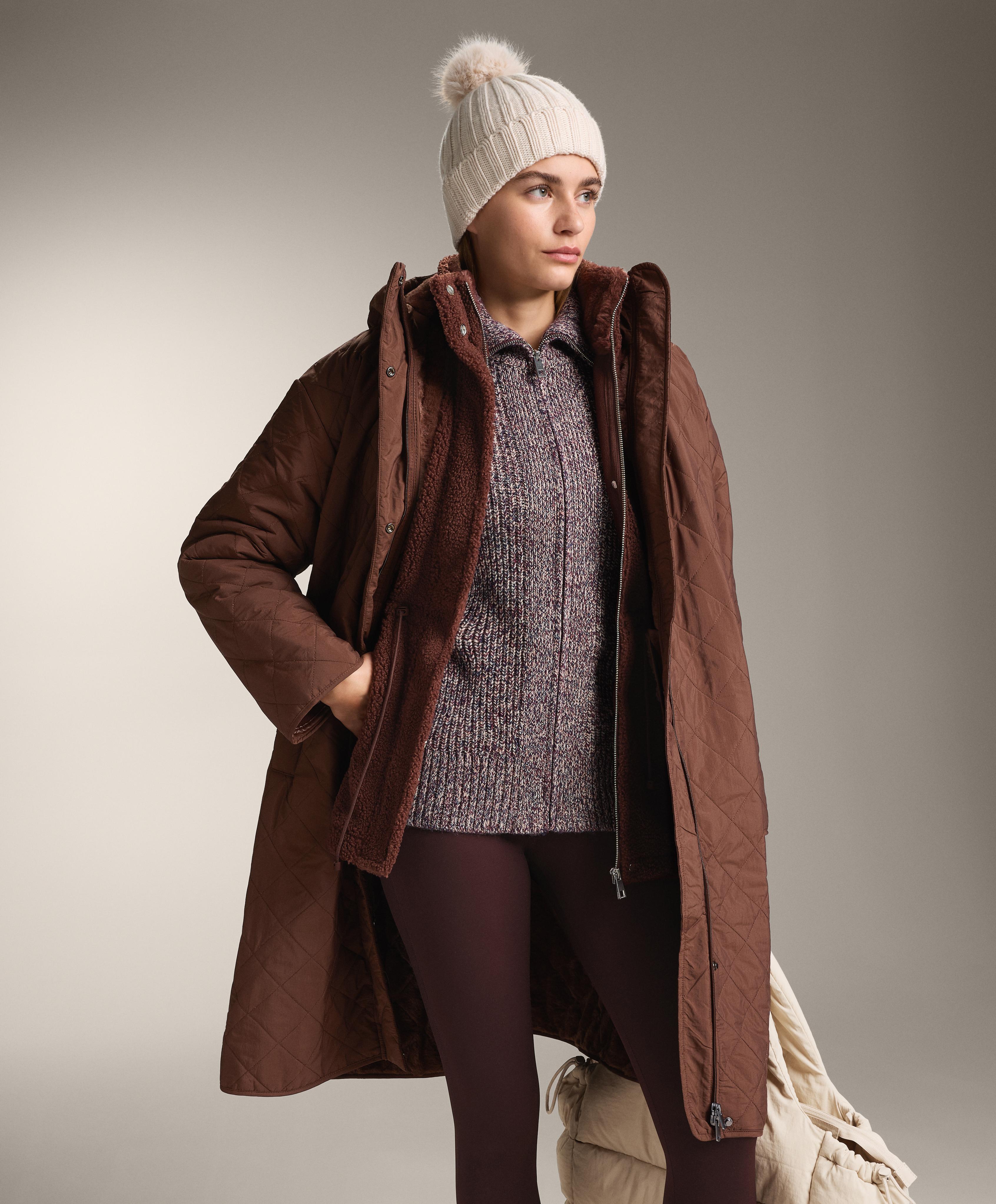 Adjustable waist faux-shearling jacket — BURGUNDY