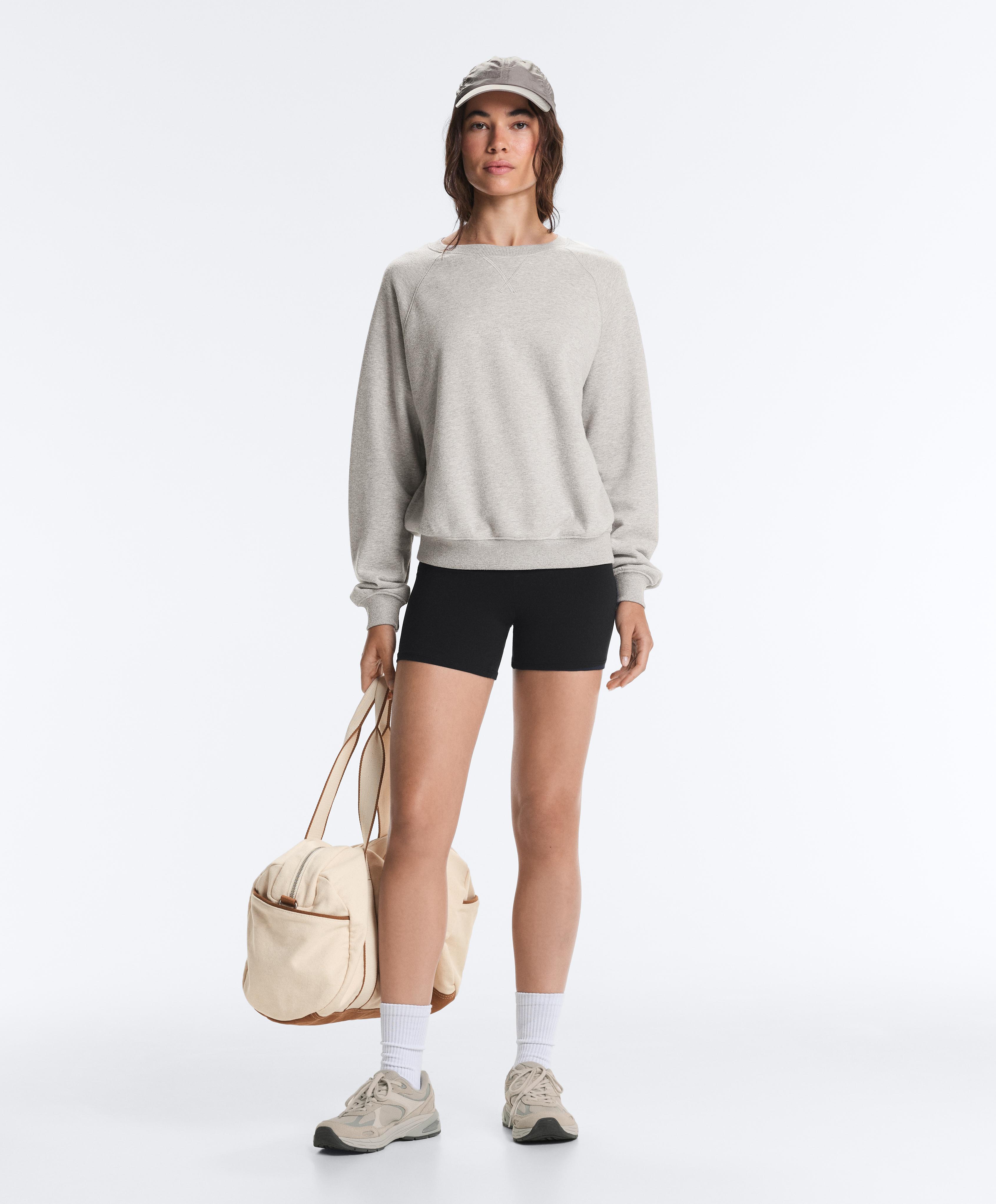 Cotton-blend fleece round neck sweatshirt — MID-GREY MELANGE