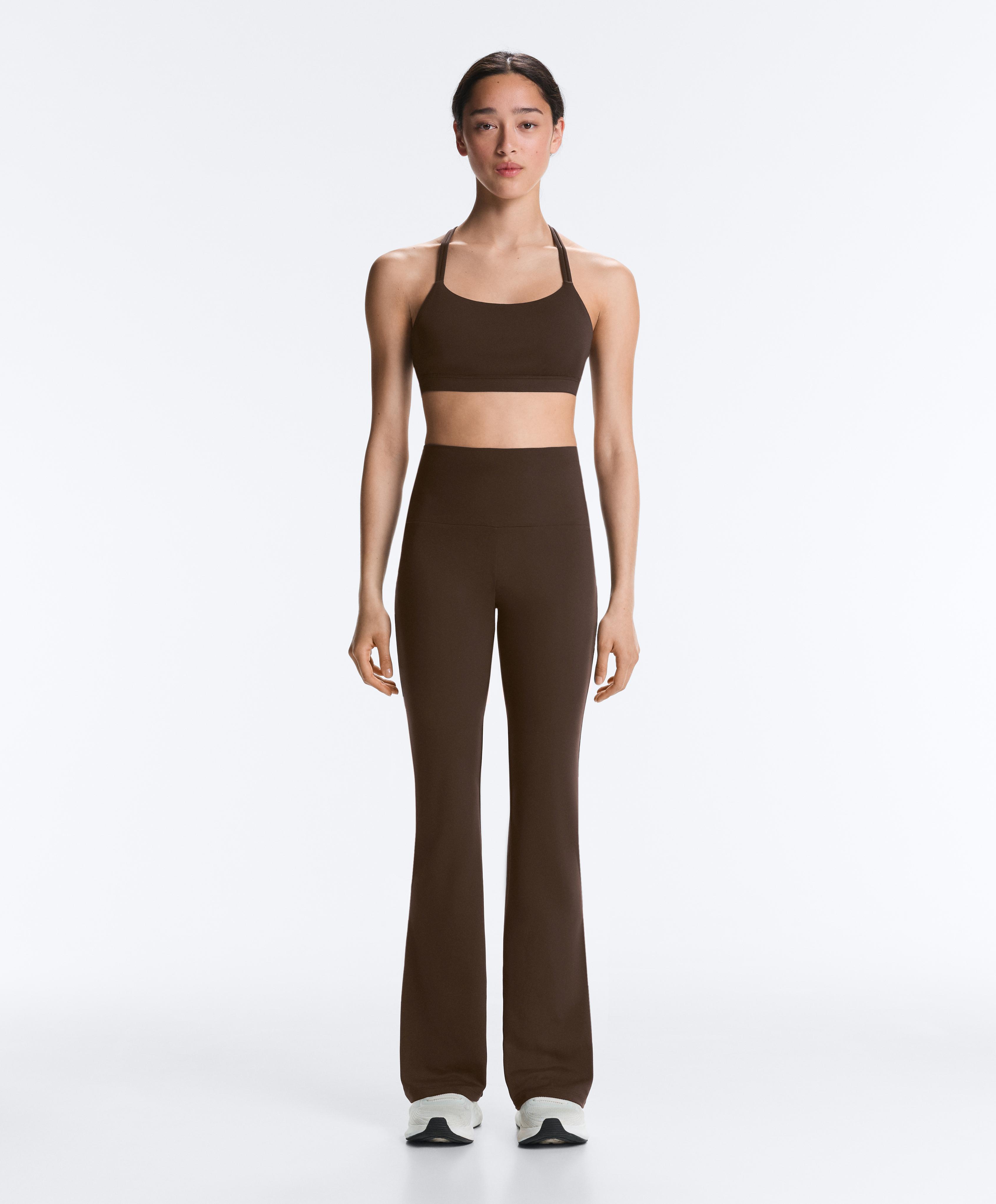 High-rise Comfortlux flare trousers — DARK BROWN