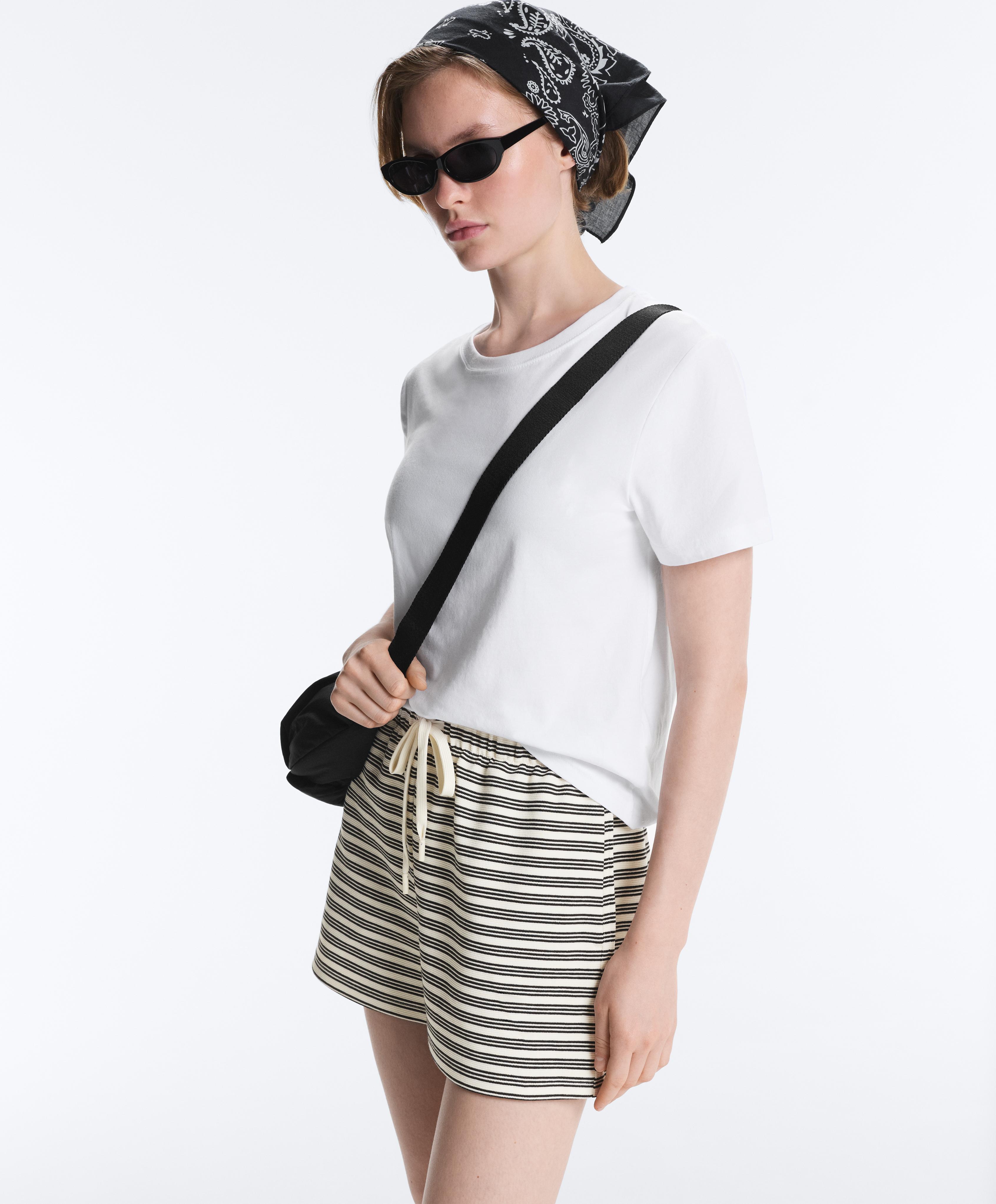 Cotton stripe shorts — PALE ECRU