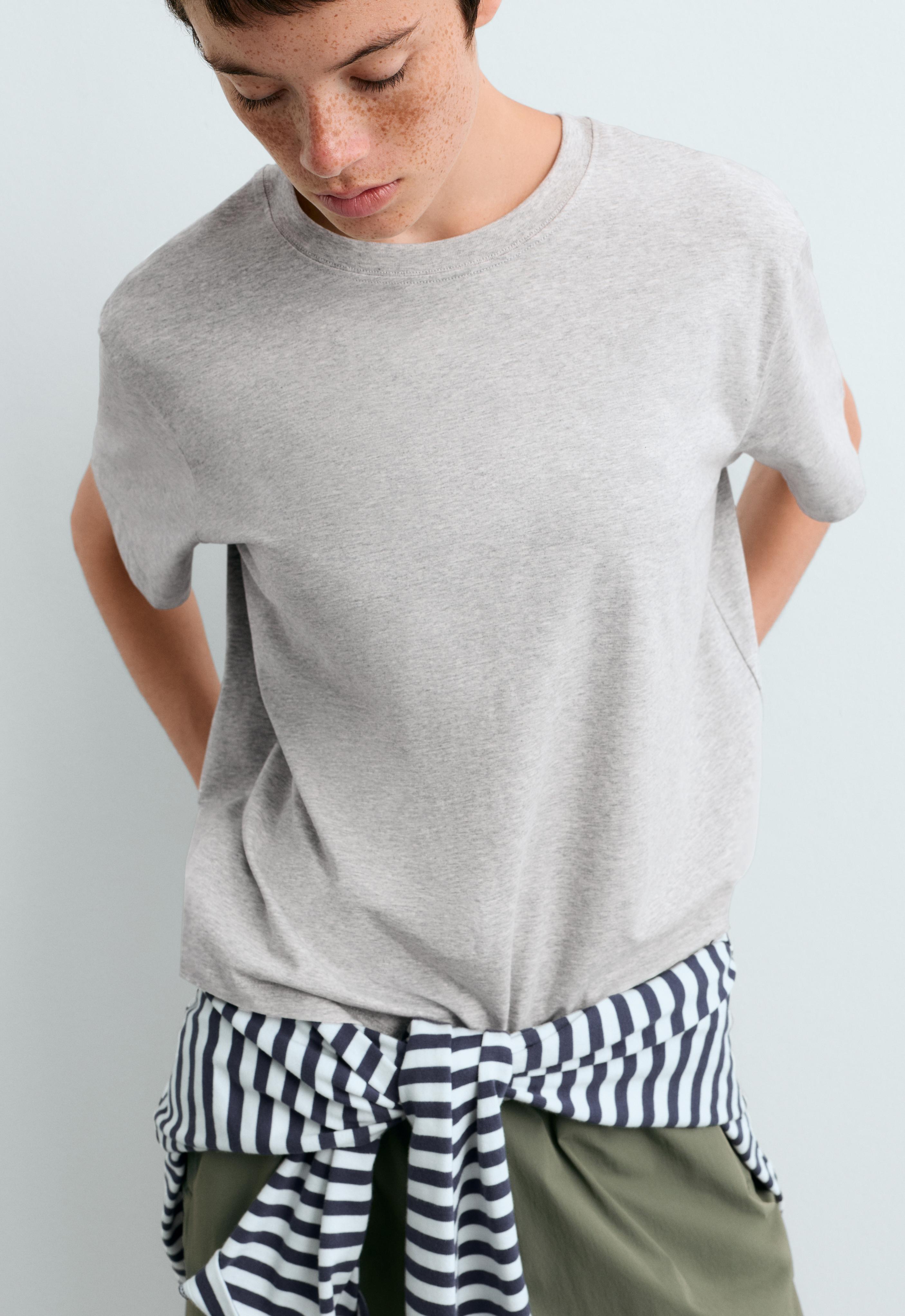 Boxy short-sleeved cotton blend T-shirt — PALE GREY