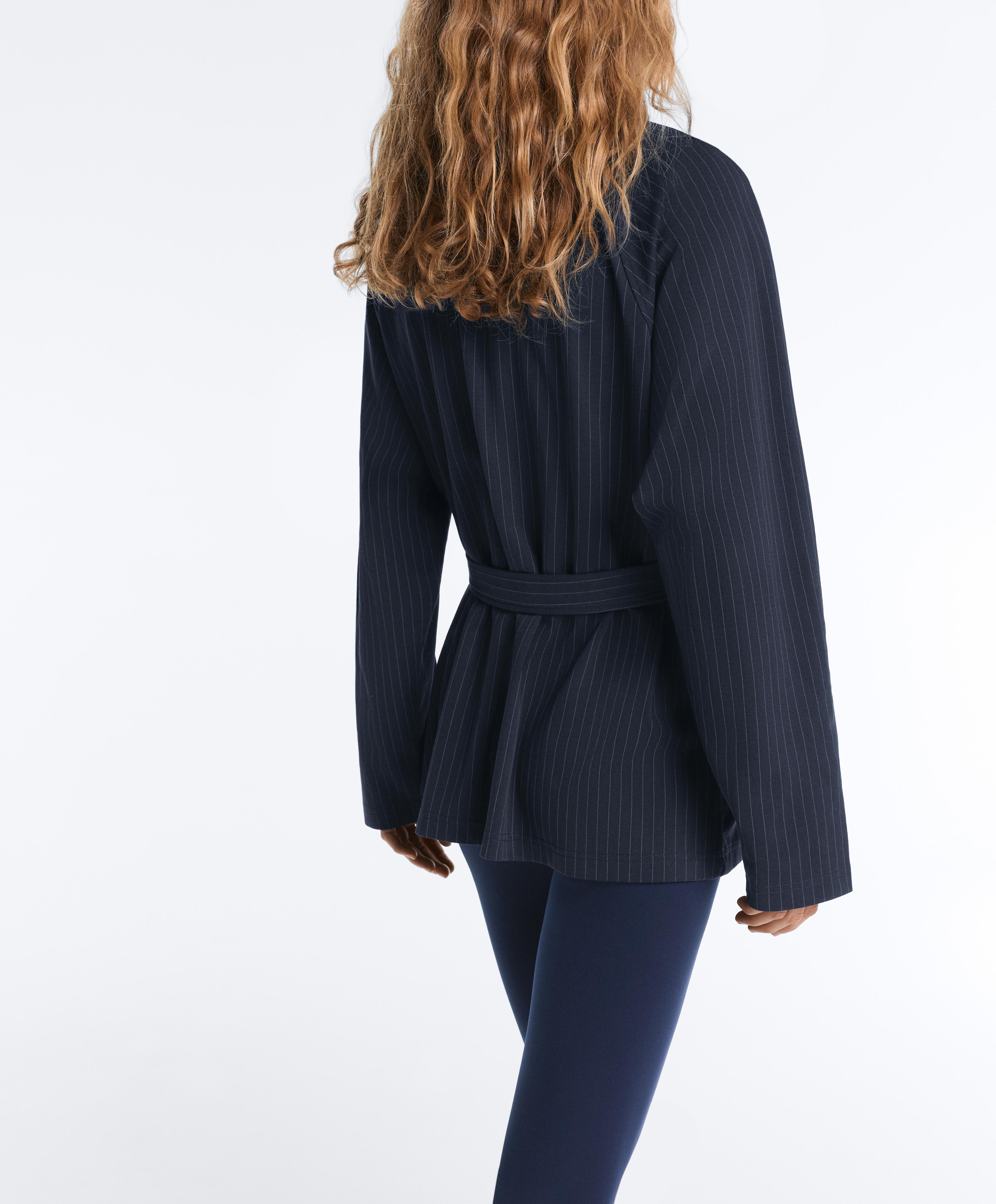 Long pinstripe cotton jacket — NAVY BLUE