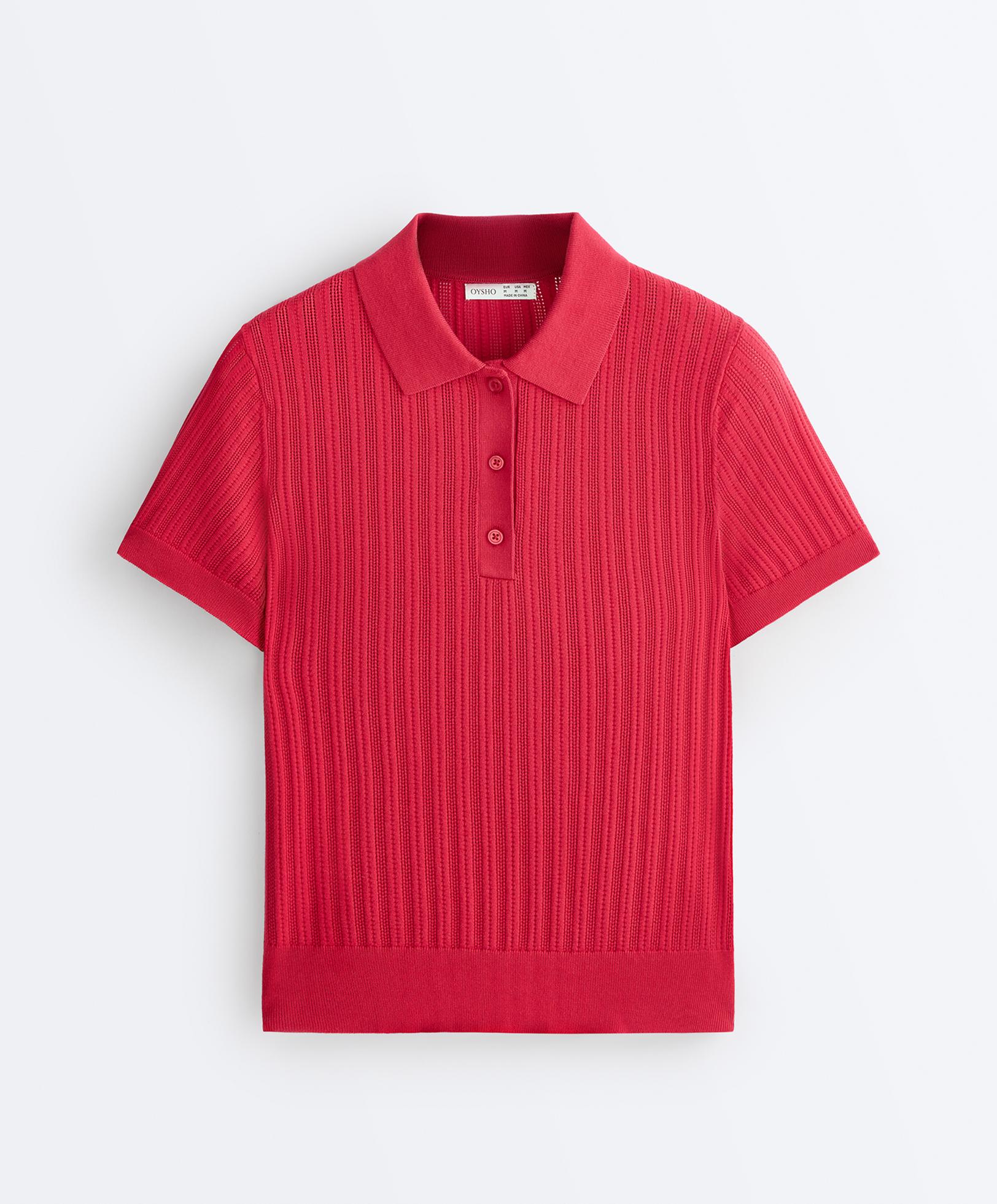 Short sleeve open knit polo shirt — RED