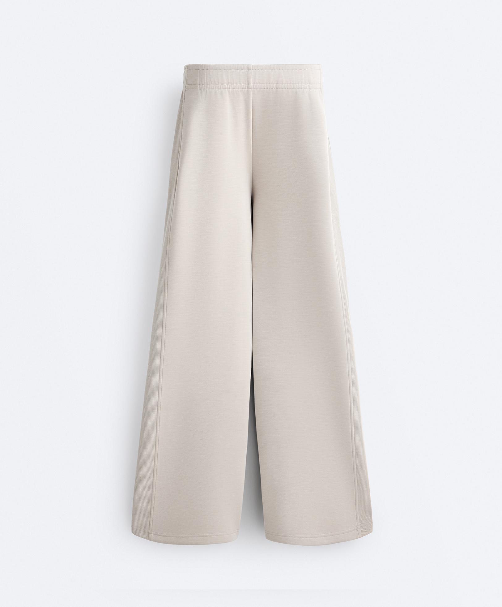 Wide-leg straight trousers with side rib and brushed modal — TAUPE