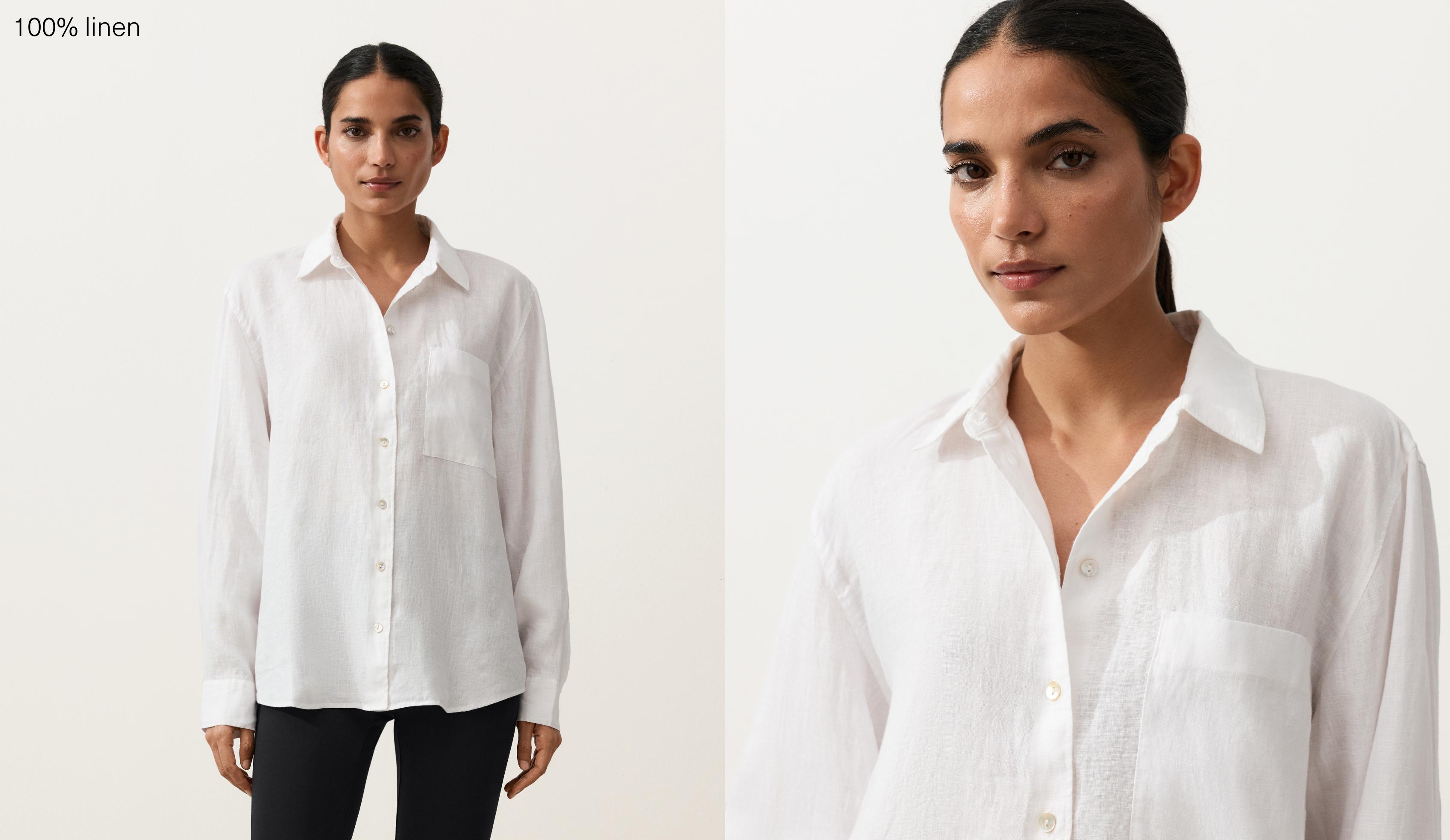 100% linen relaxed shirt — WHITE