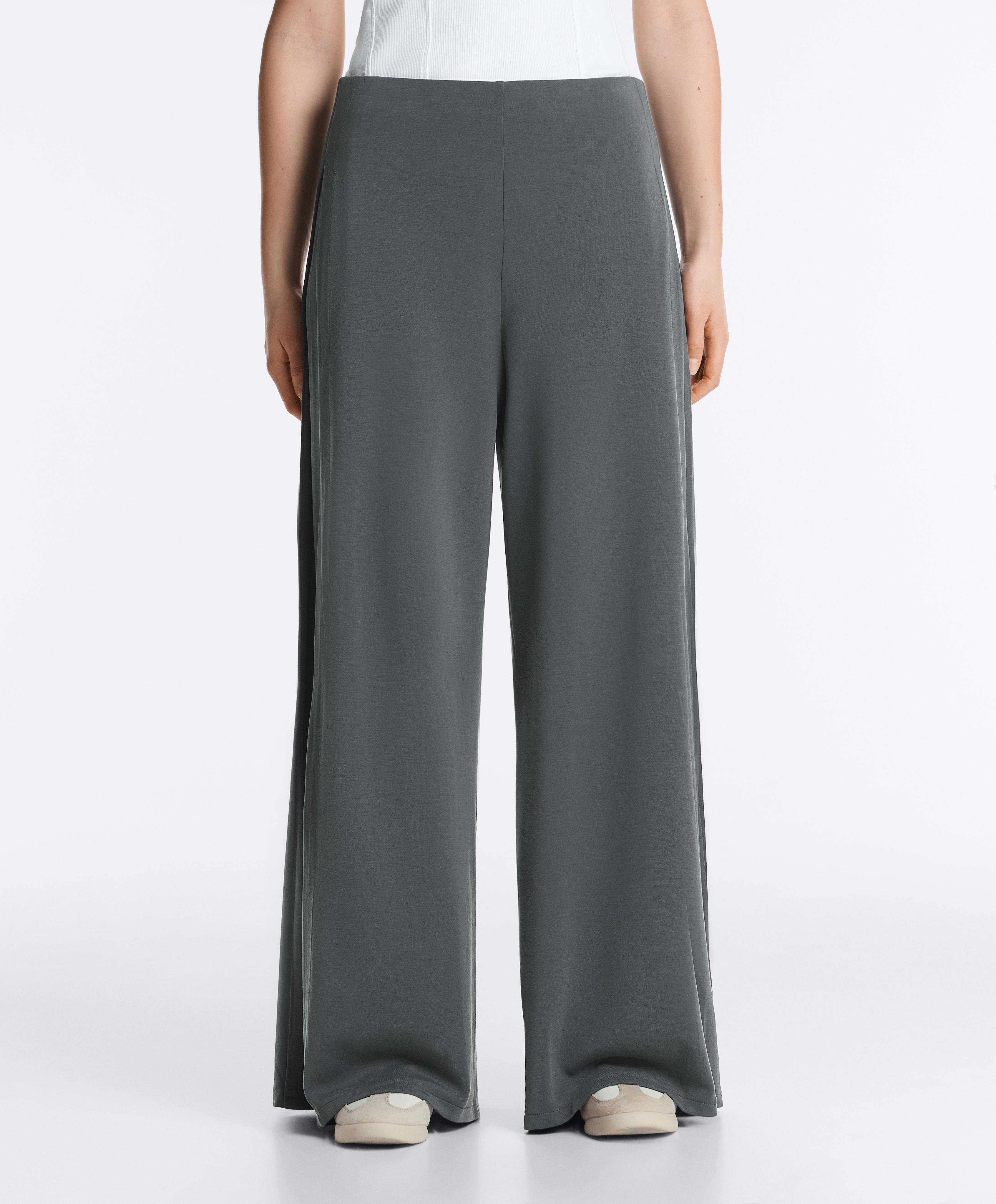 Soft-touch wide-leg trousers with side pleat and modal — ASPHALT