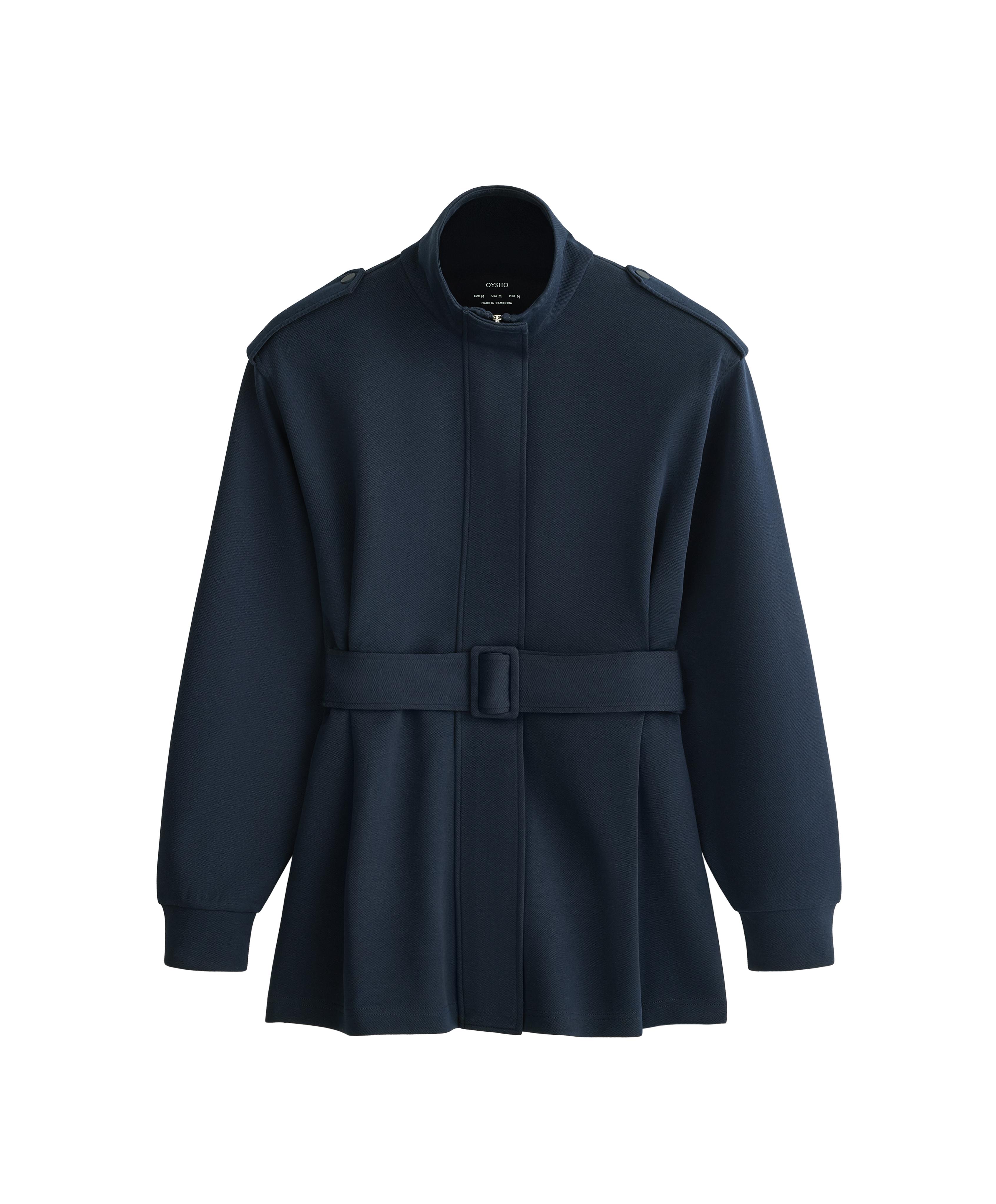 Long utility jacket with cotton — NAVY BLUE