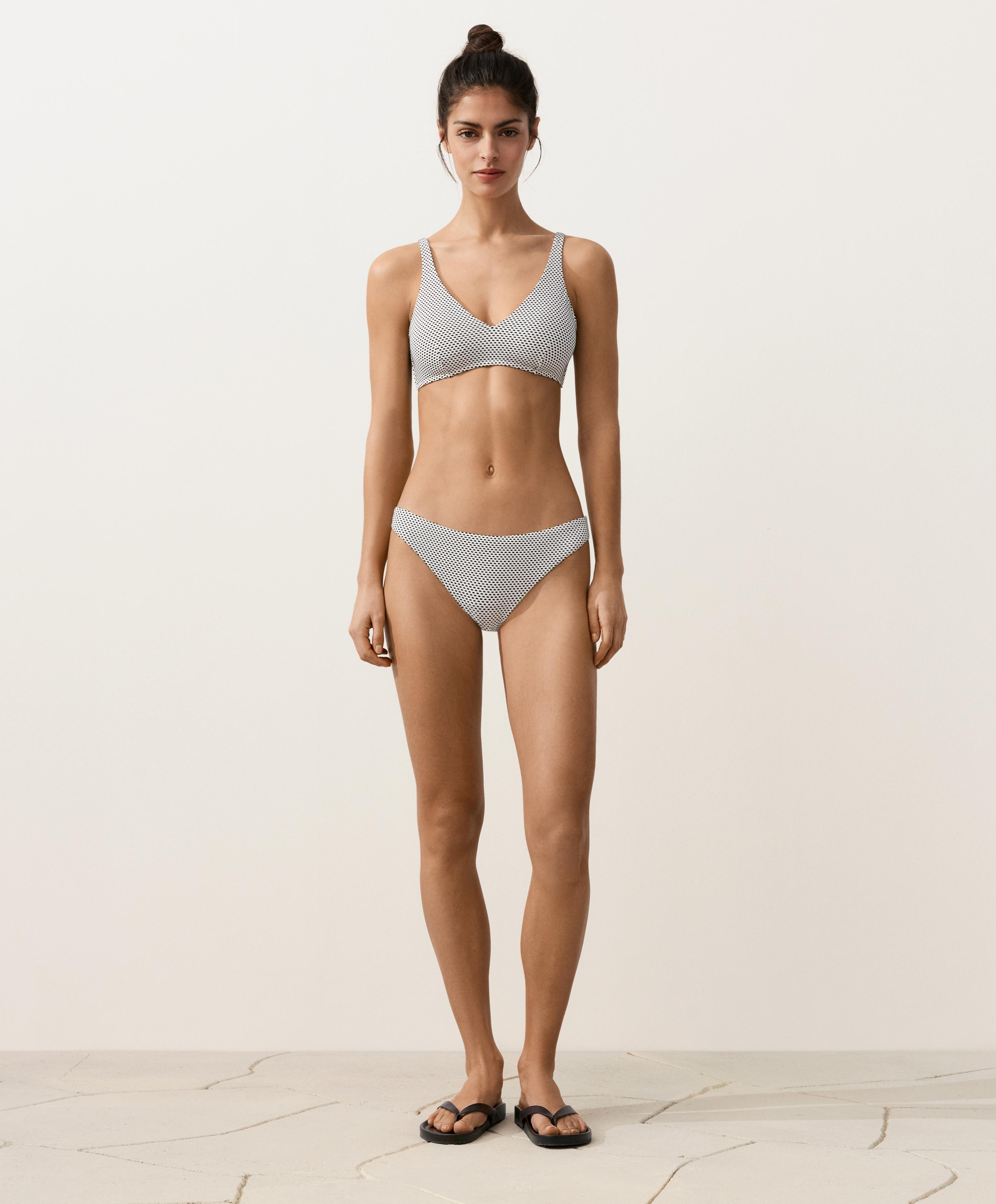 Jacquard polka dot halter bikini top — PALE ECRU