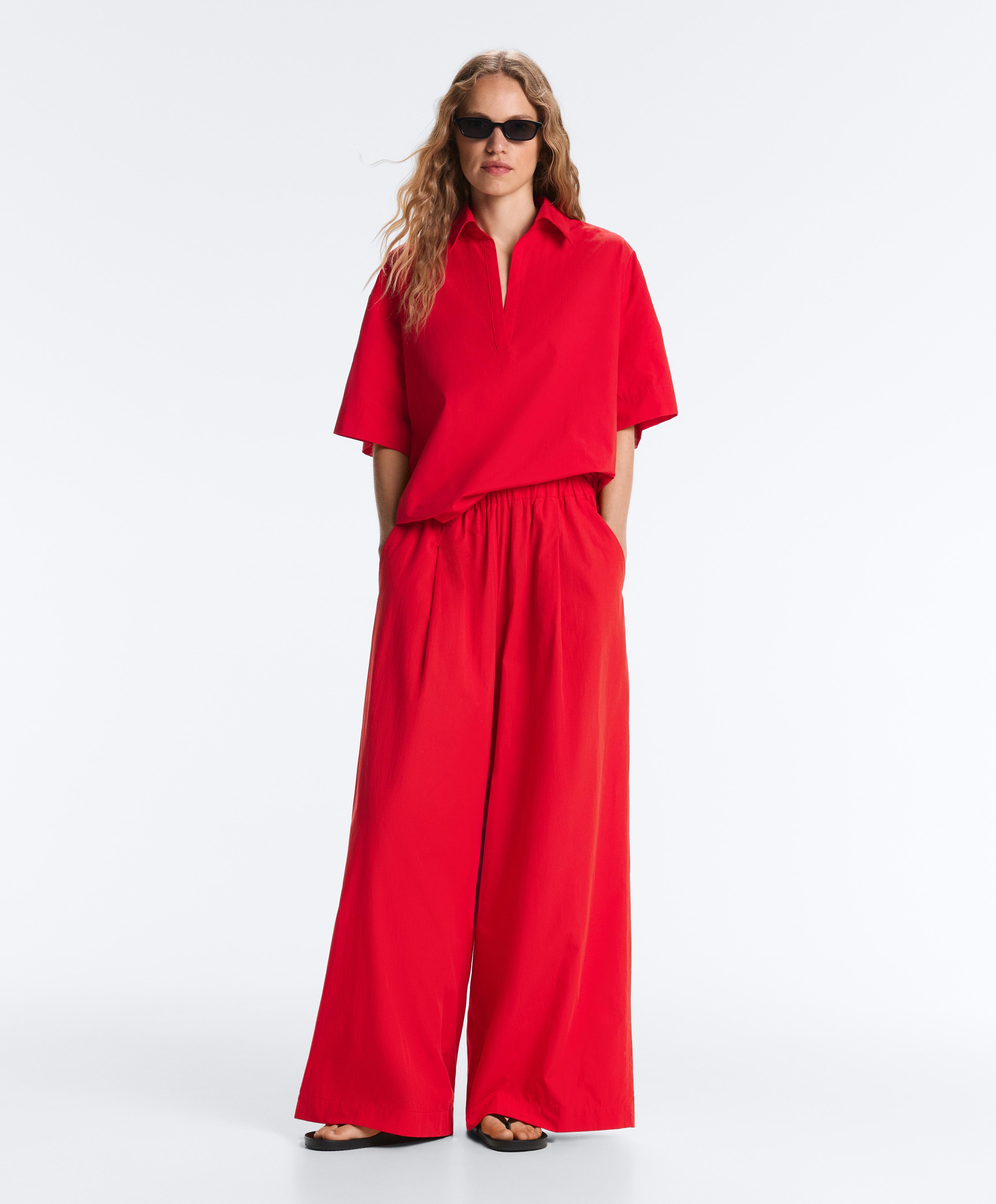 100% cotton poplin polo shirt — BRIGHT RED